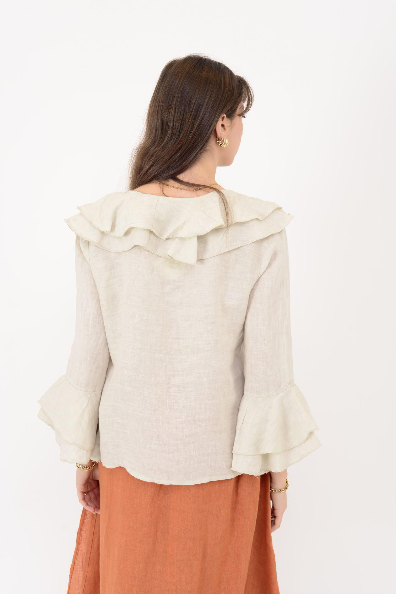 12186 COSTELLO FIRFIR DETAYLI KETEN BLUZ