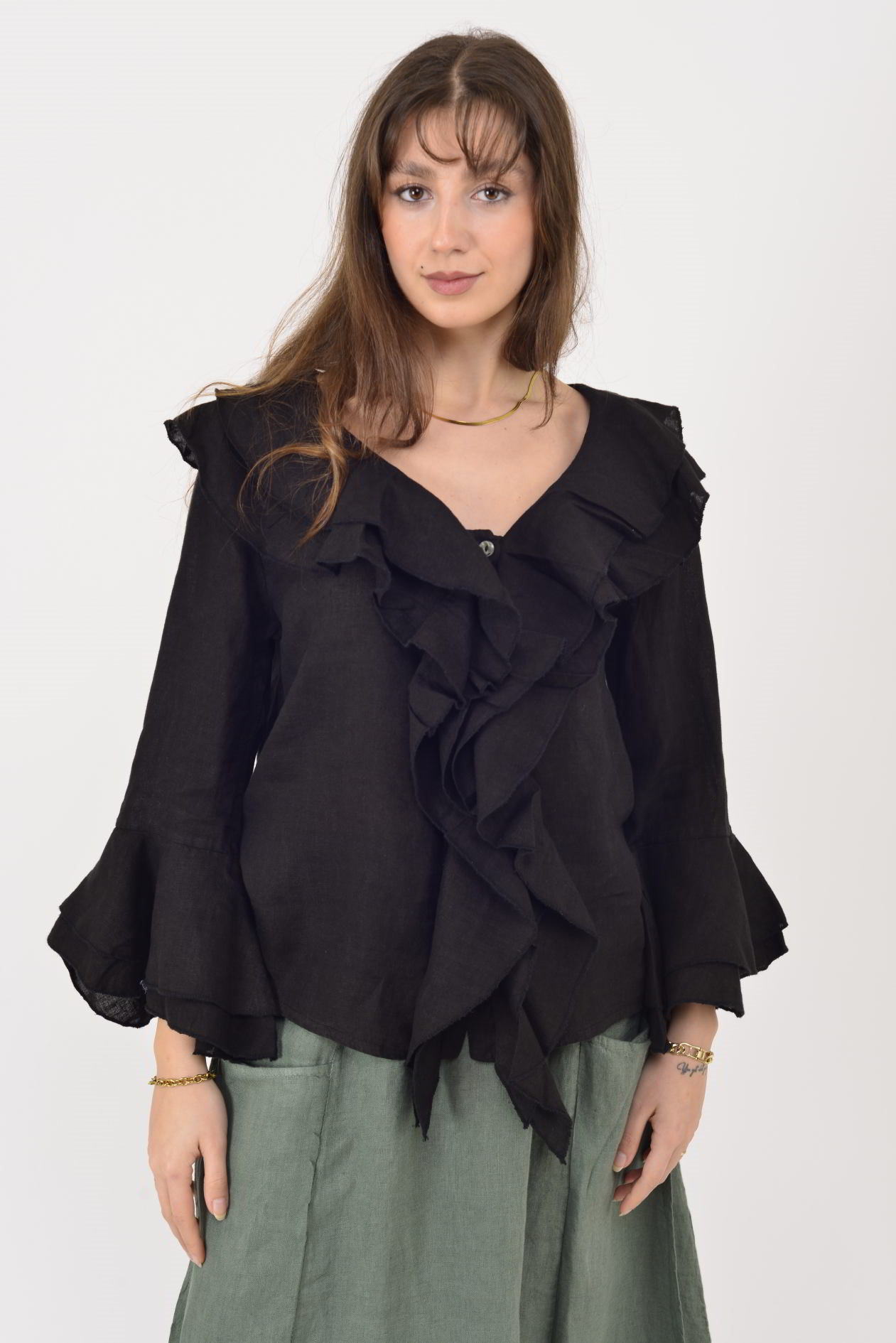 12186 COSTELLO FIRFIR DETAYLI KETEN BLUZ