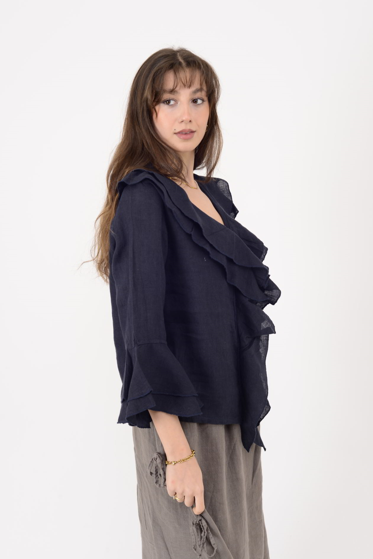 12186 COSTELLO FIRFIR DETAYLI KETEN BLUZ