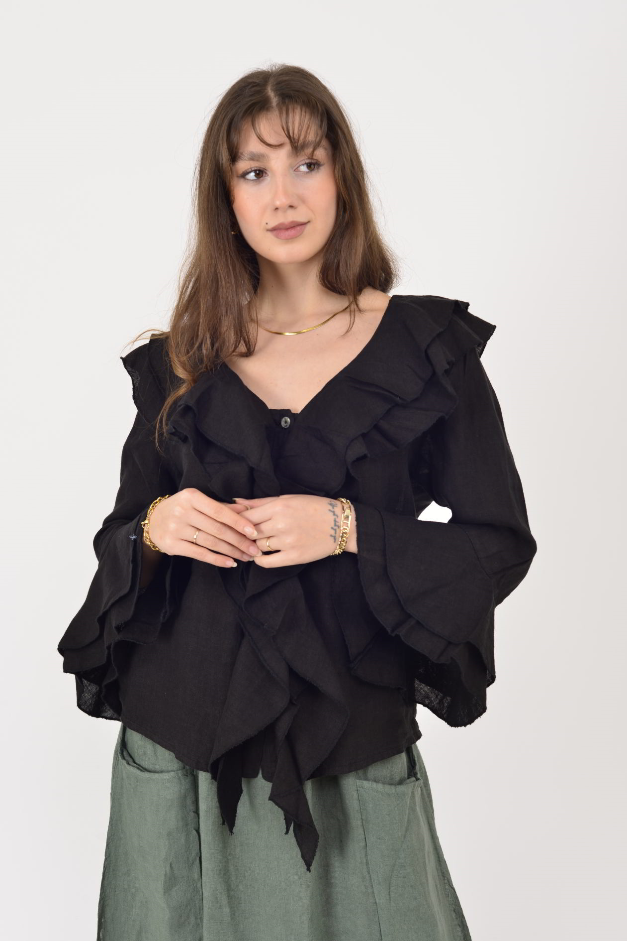 12186 COSTELLO FIRFIR DETAYLI KETEN BLUZ