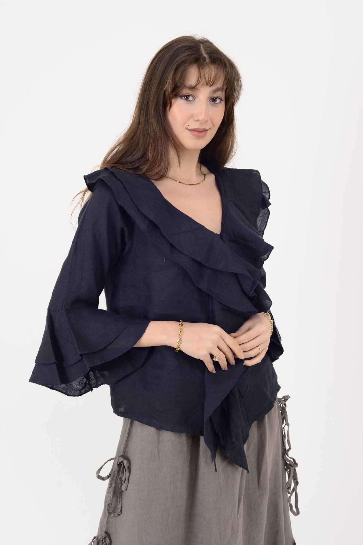 12186 COSTELLO FIRFIR DETAYLI KETEN BLUZ