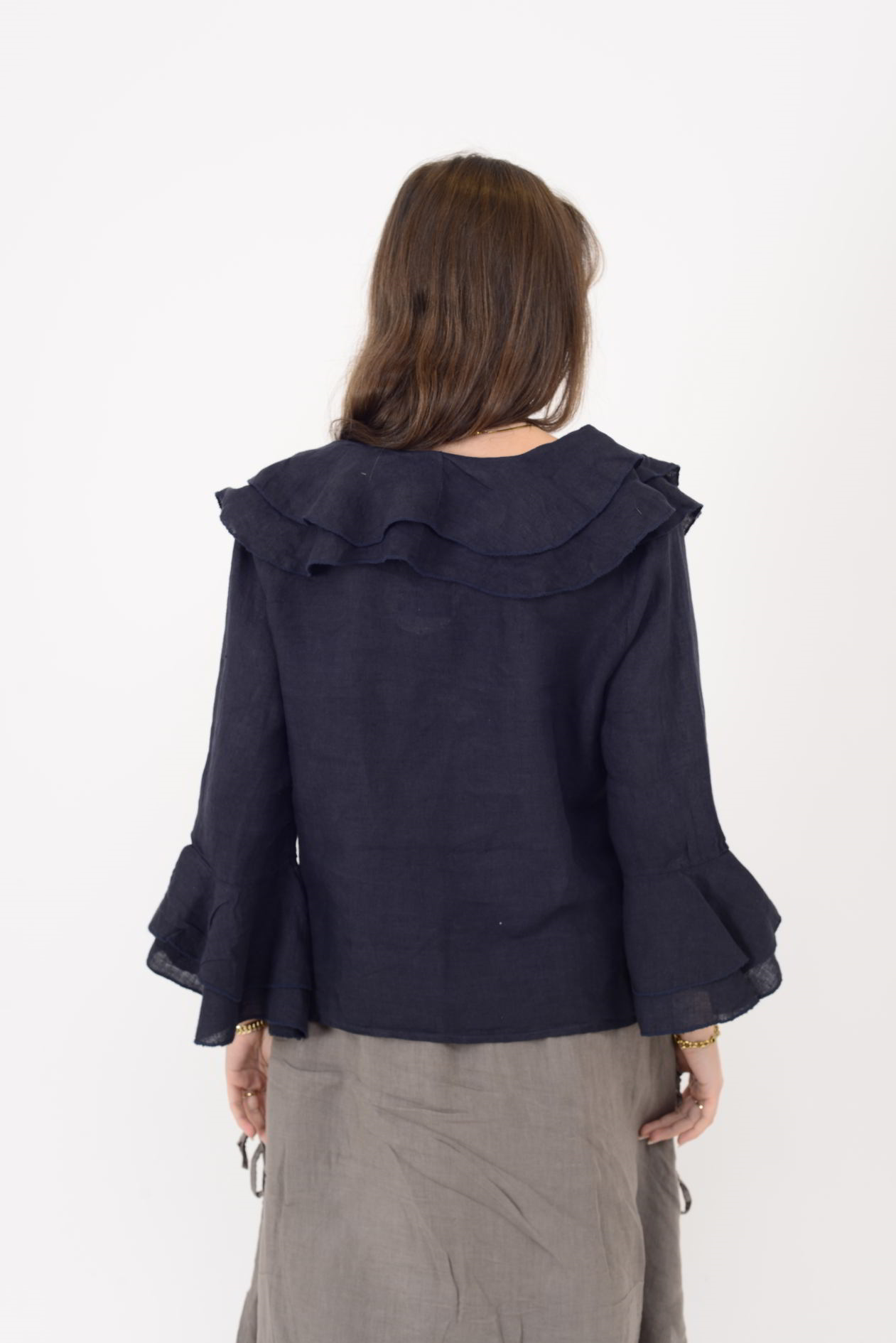 12186 COSTELLO FIRFIR DETAYLI KETEN BLUZ