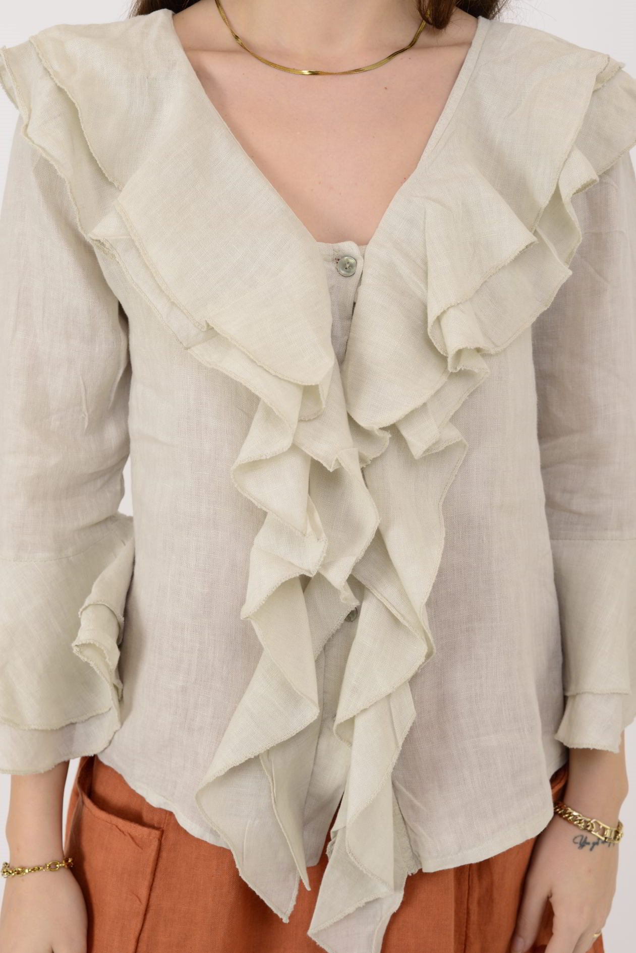 12186 COSTELLO FIRFIR DETAYLI KETEN BLUZ