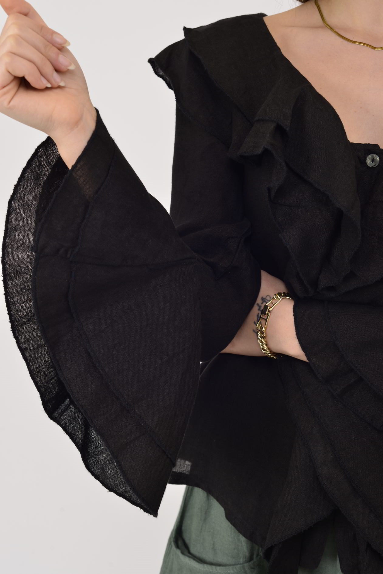 12186 COSTELLO FIRFIR DETAYLI KETEN BLUZ