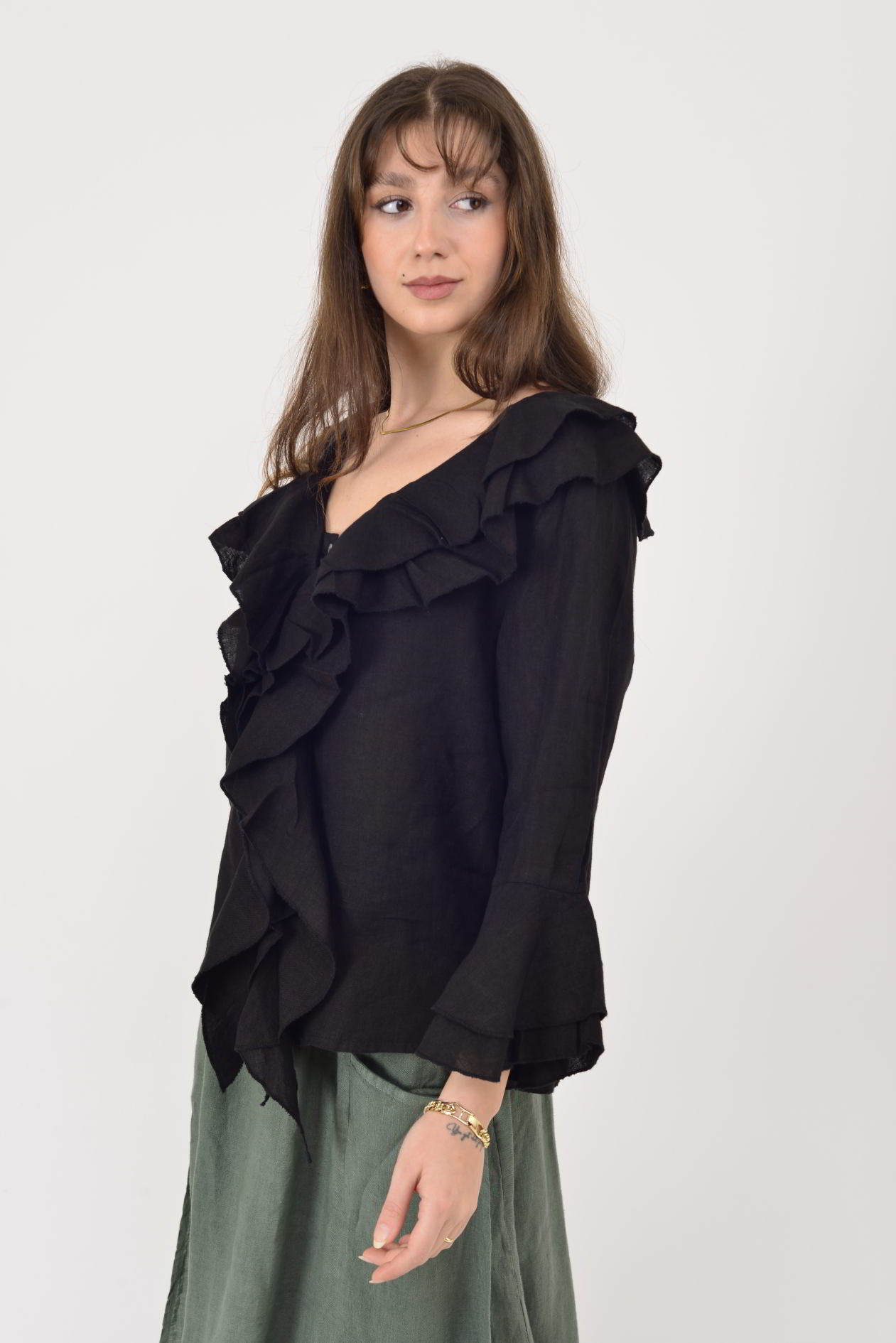 12186 COSTELLO FIRFIR DETAYLI KETEN BLUZ