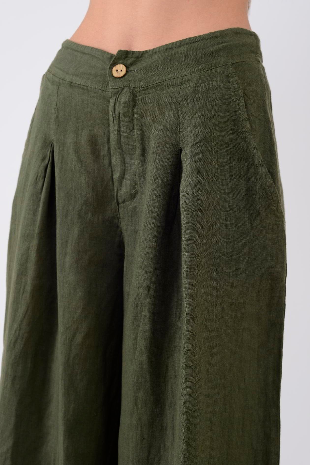 12786 PİLE DETAYLI KETEN PANTOLON