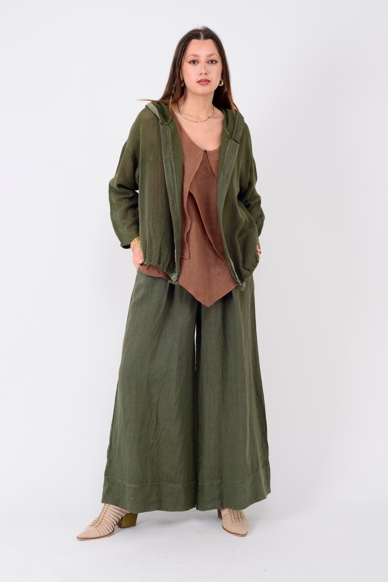 12786 PİLE DETAYLI KETEN PANTOLON
