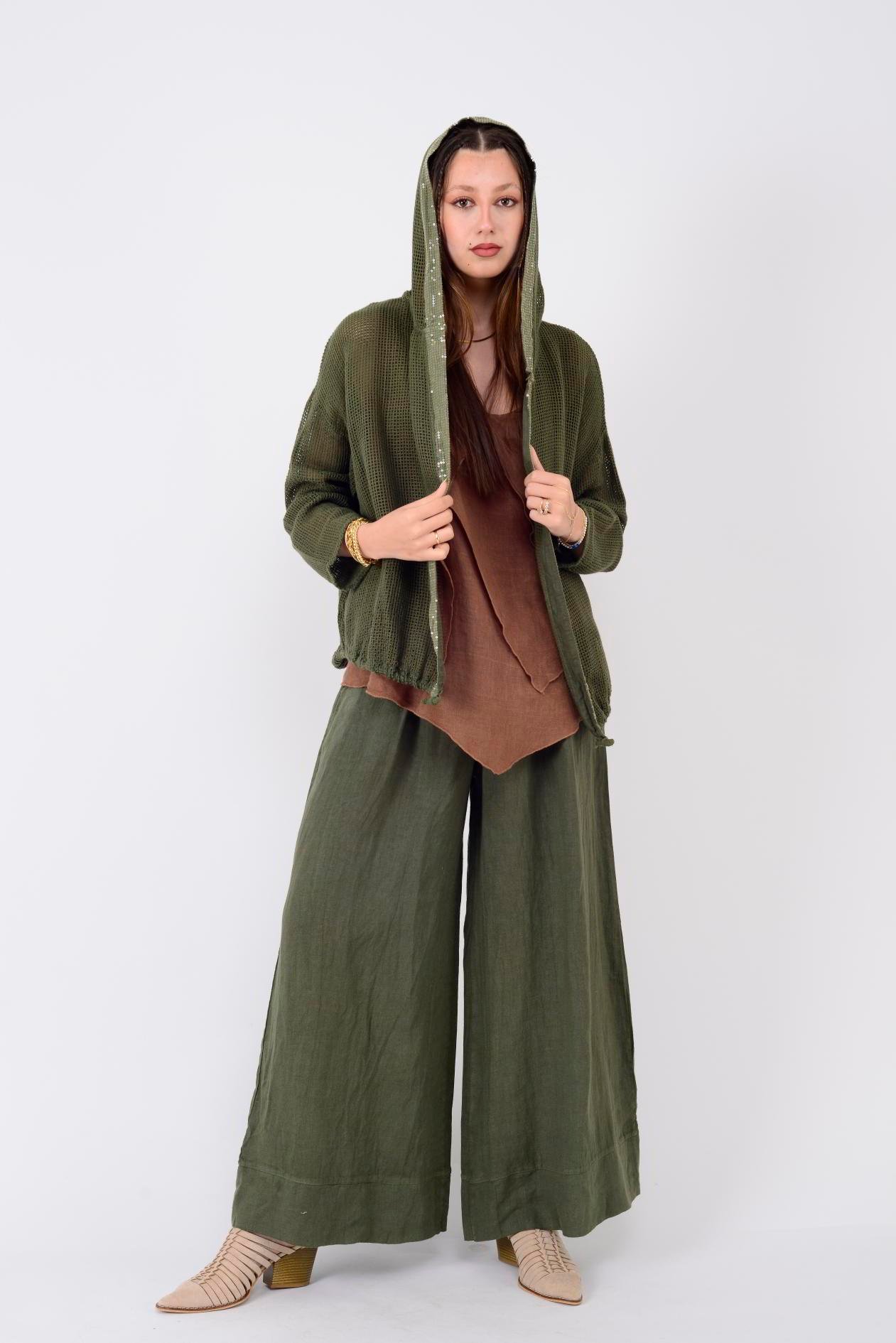 12786 PİLE DETAYLI KETEN PANTOLON