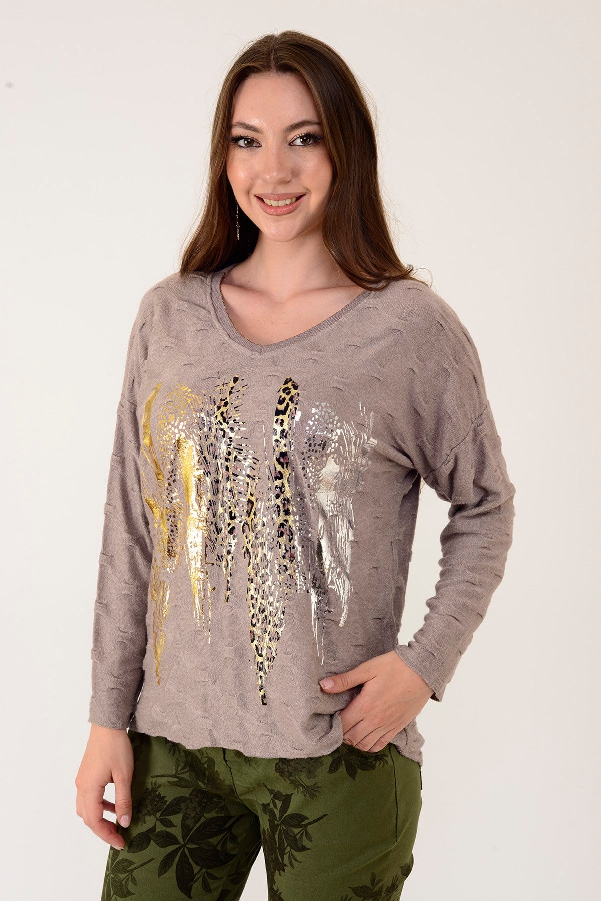 12911 YALDIZLI LEOPAR DESEN TRİKO BLUZ
