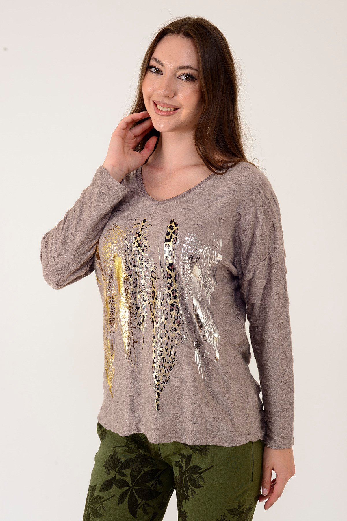 12911 YALDIZLI LEOPAR DESEN TRİKO BLUZ