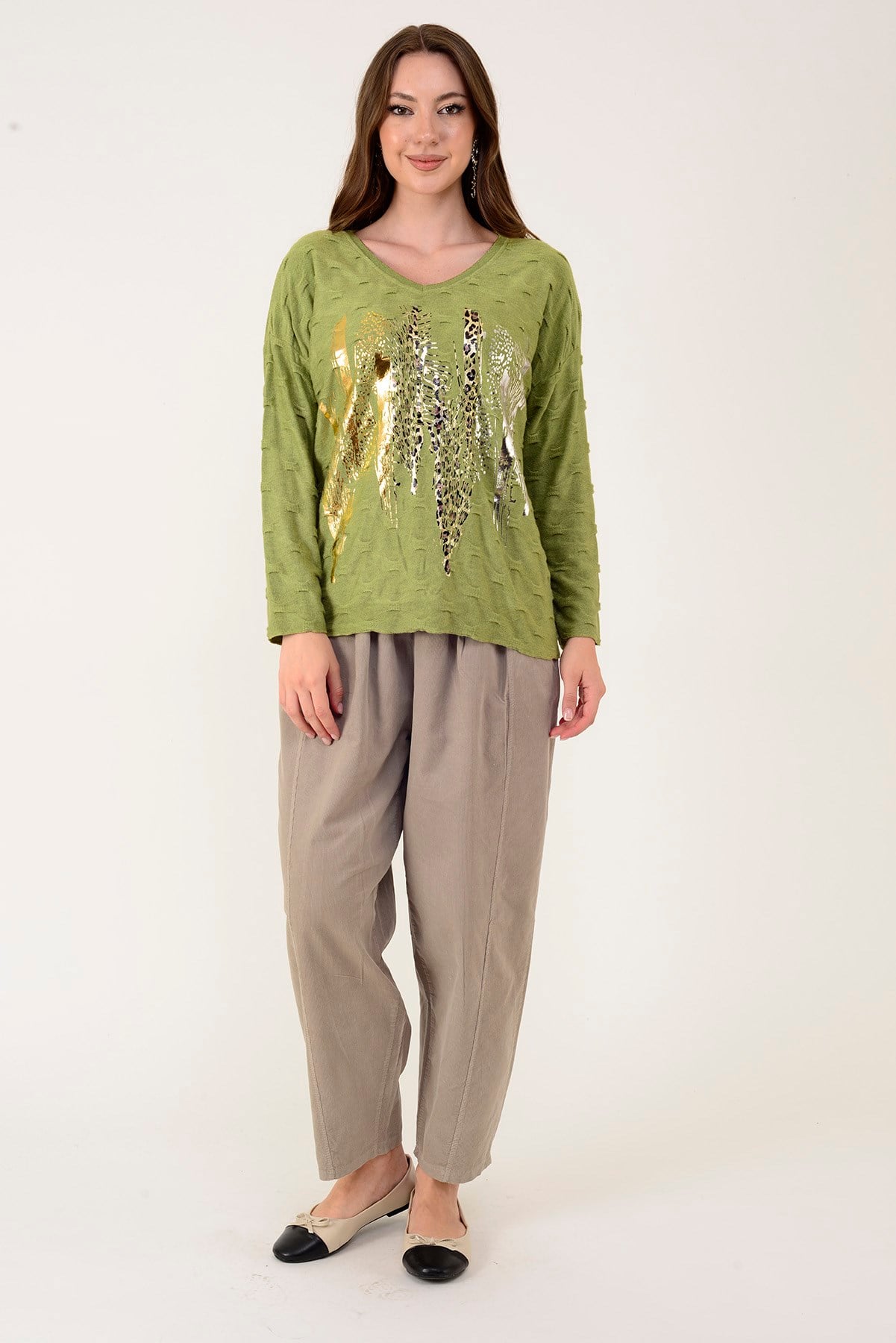 12911 YALDIZLI LEOPAR DESEN TRİKO BLUZ