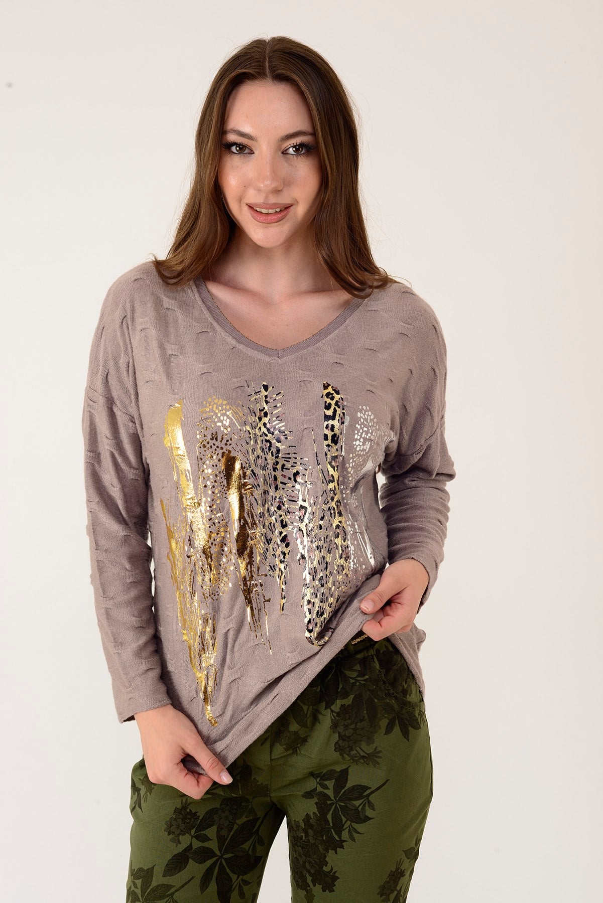 12911 YALDIZLI LEOPAR DESEN TRİKO BLUZ