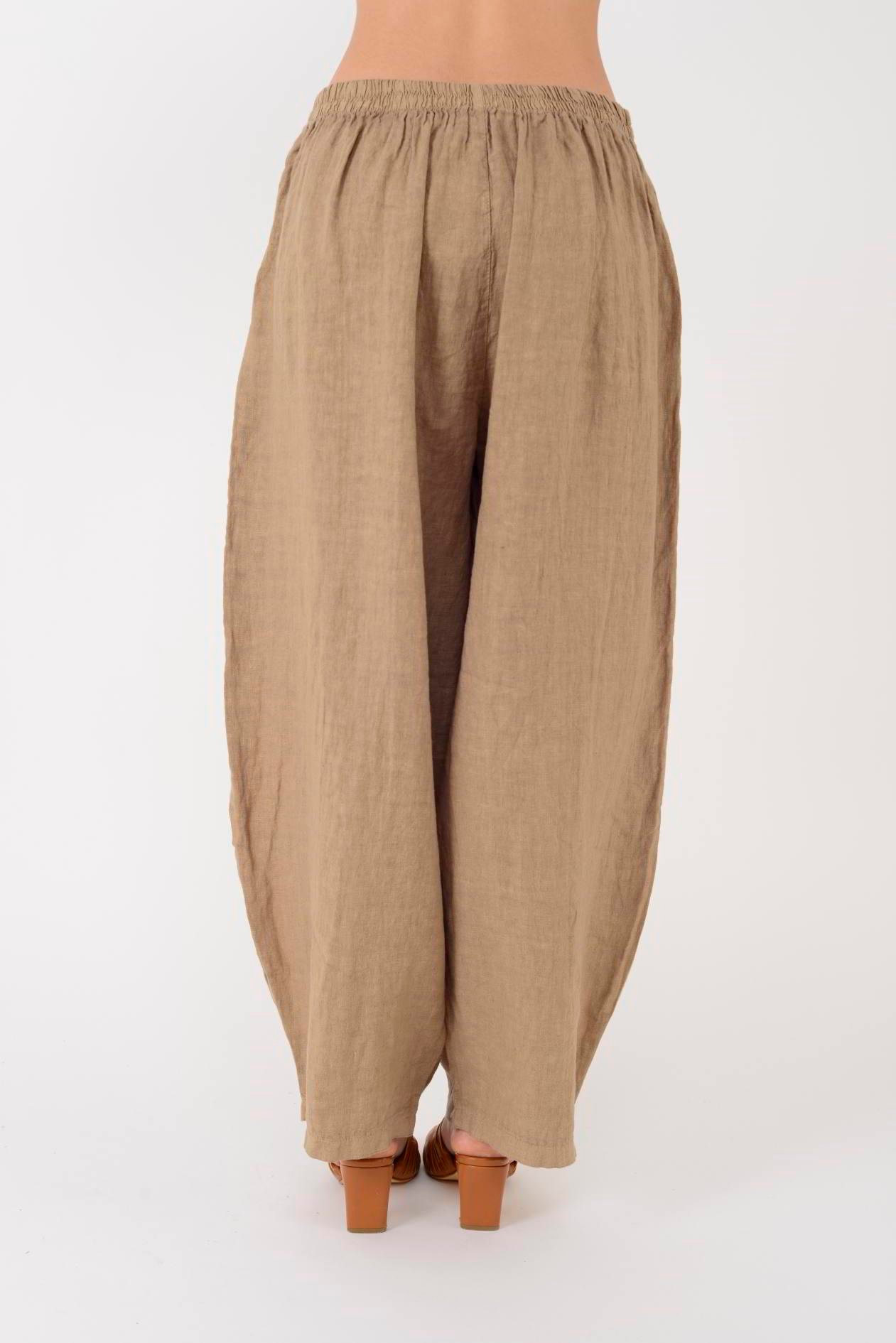 13227 DÜĞMELİ CEP DETAYLI LASTİKLİ KETEN PANTOLON