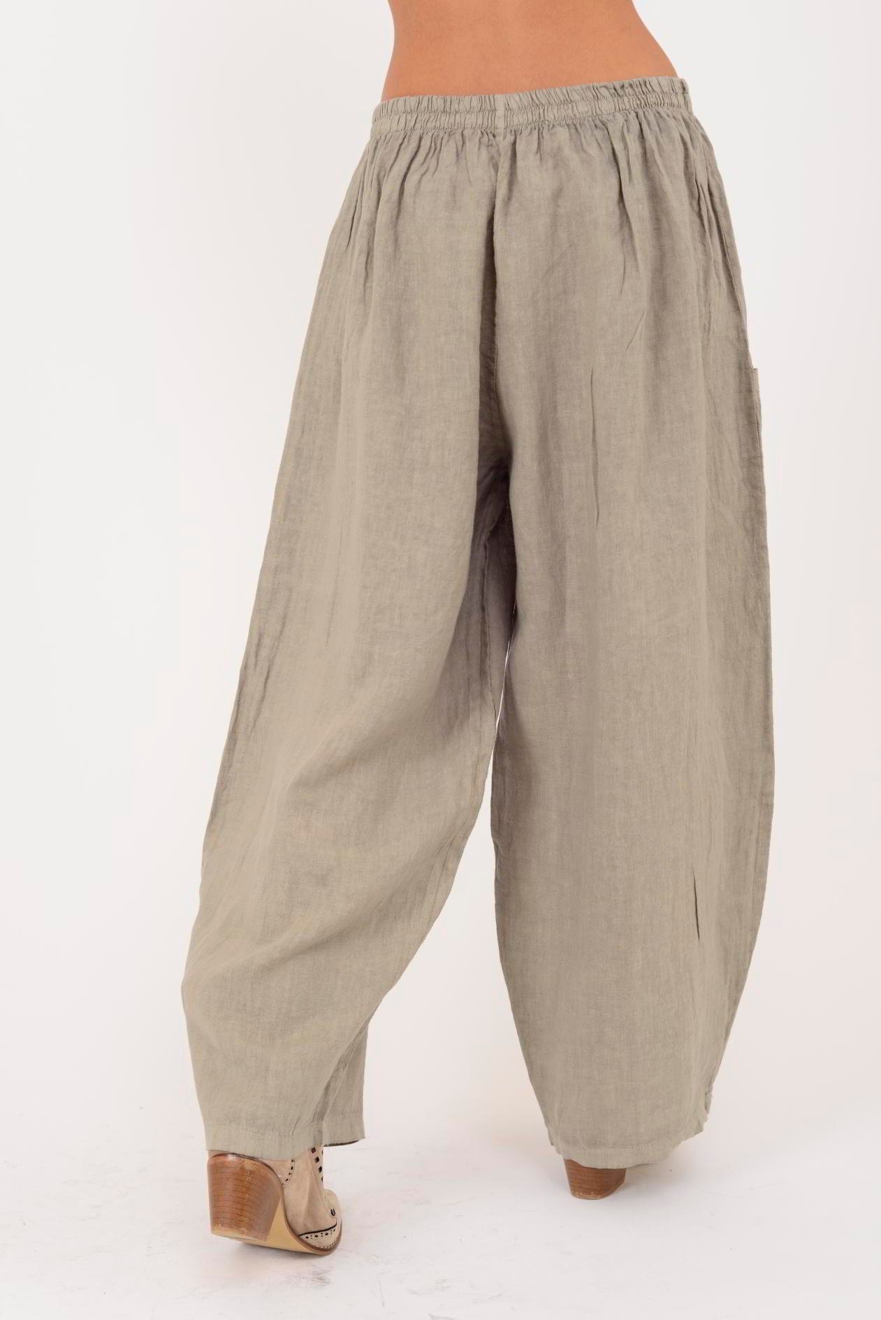 13227 DÜĞMELİ CEP DETAYLI LASTİKLİ KETEN PANTOLON