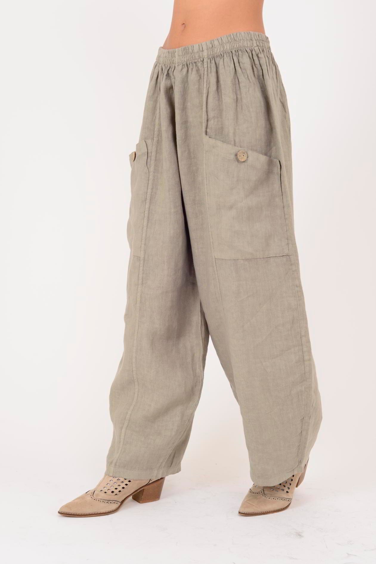 13227 DÜĞMELİ CEP DETAYLI LASTİKLİ KETEN PANTOLON