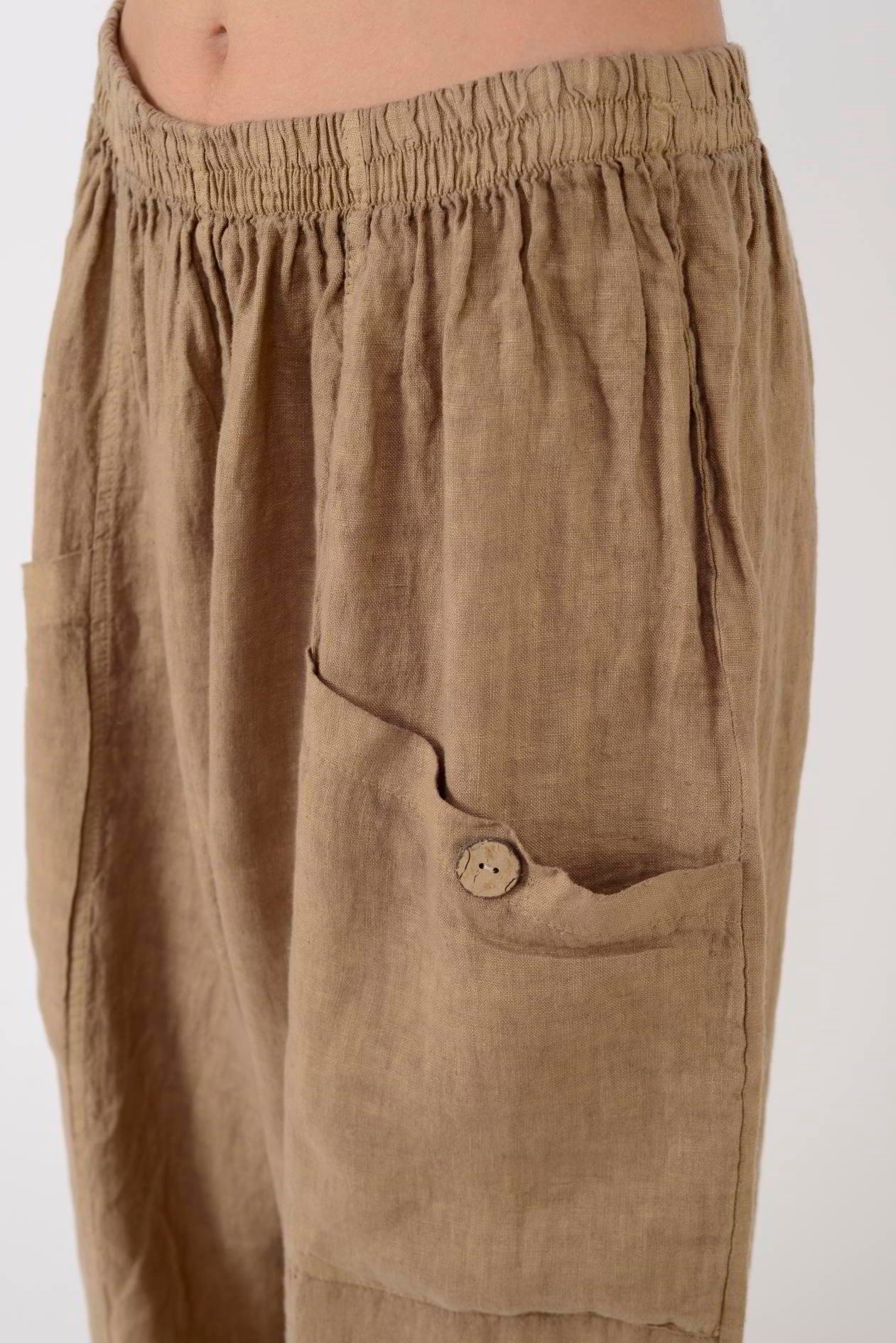 13227 DÜĞMELİ CEP DETAYLI LASTİKLİ KETEN PANTOLON