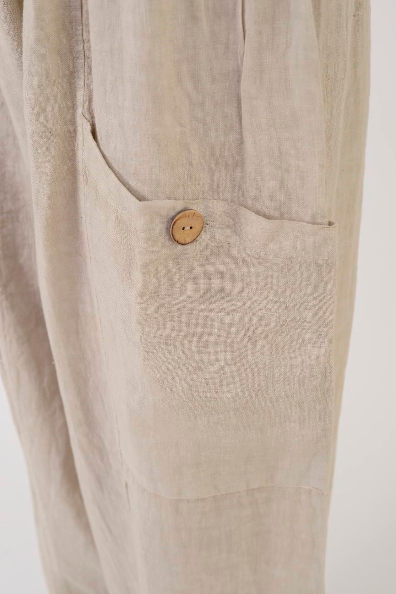 13227 DÜĞMELİ CEP DETAYLI LASTİKLİ KETEN PANTOLON