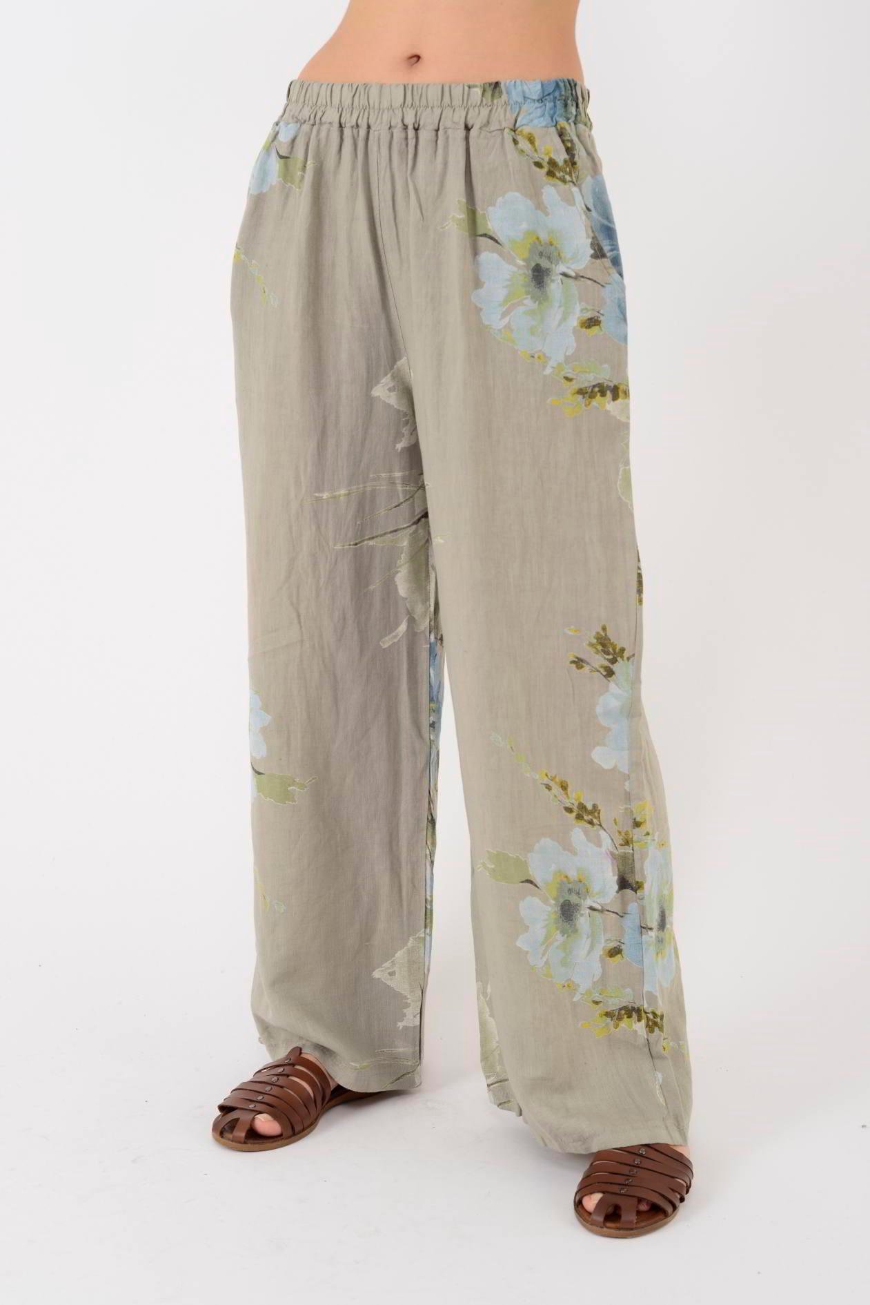 14300 BATİK ÇİÇEK DESEN PALAZZO KETEN PANTOLON