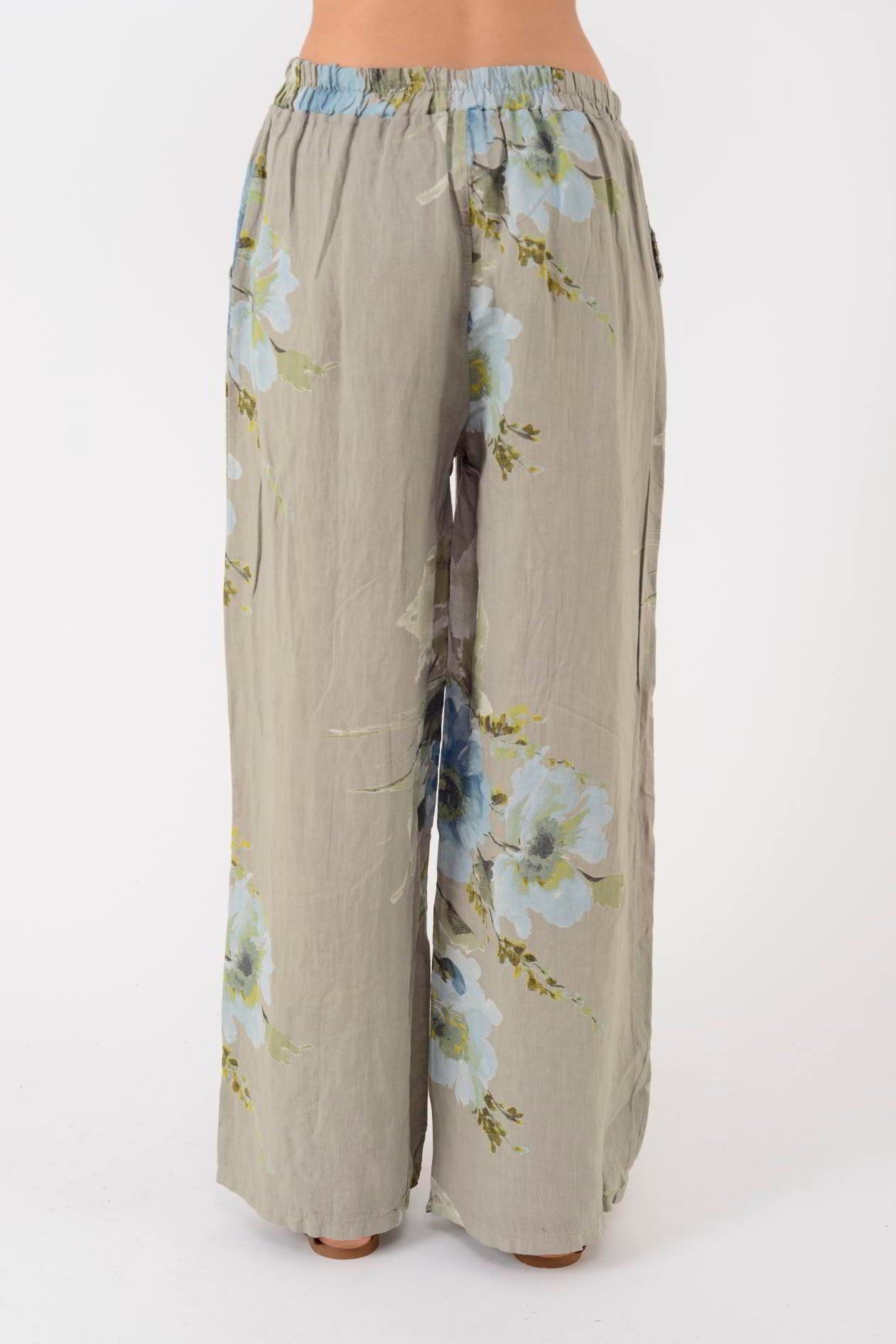 14300 BATİK ÇİÇEK DESEN PALAZZO KETEN PANTOLON