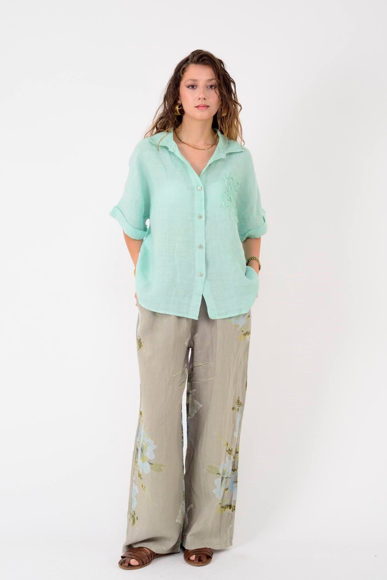 14300 BATİK ÇİÇEK DESEN PALAZZO KETEN PANTOLON