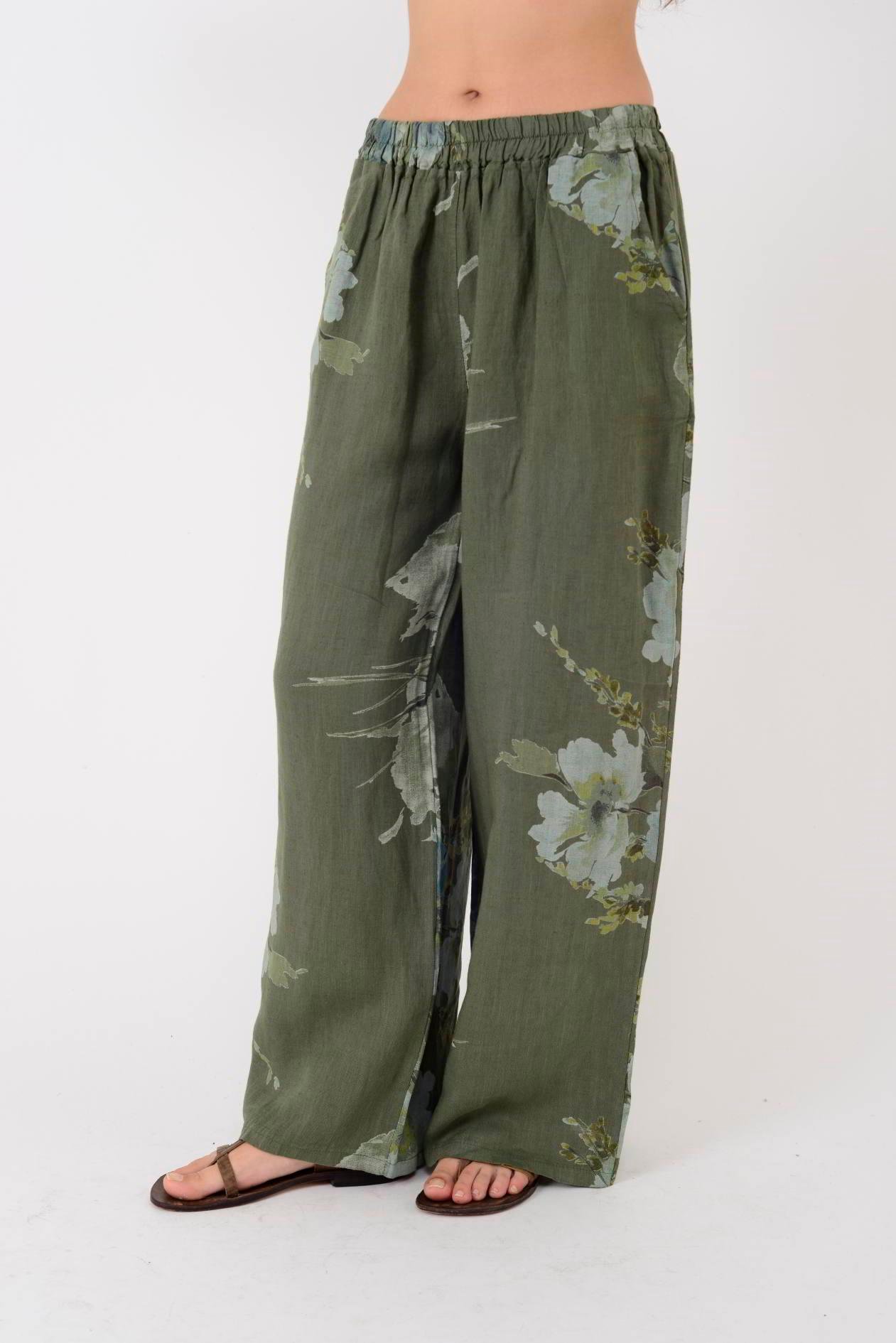 14300 BATİK ÇİÇEK DESEN PALAZZO KETEN PANTOLON