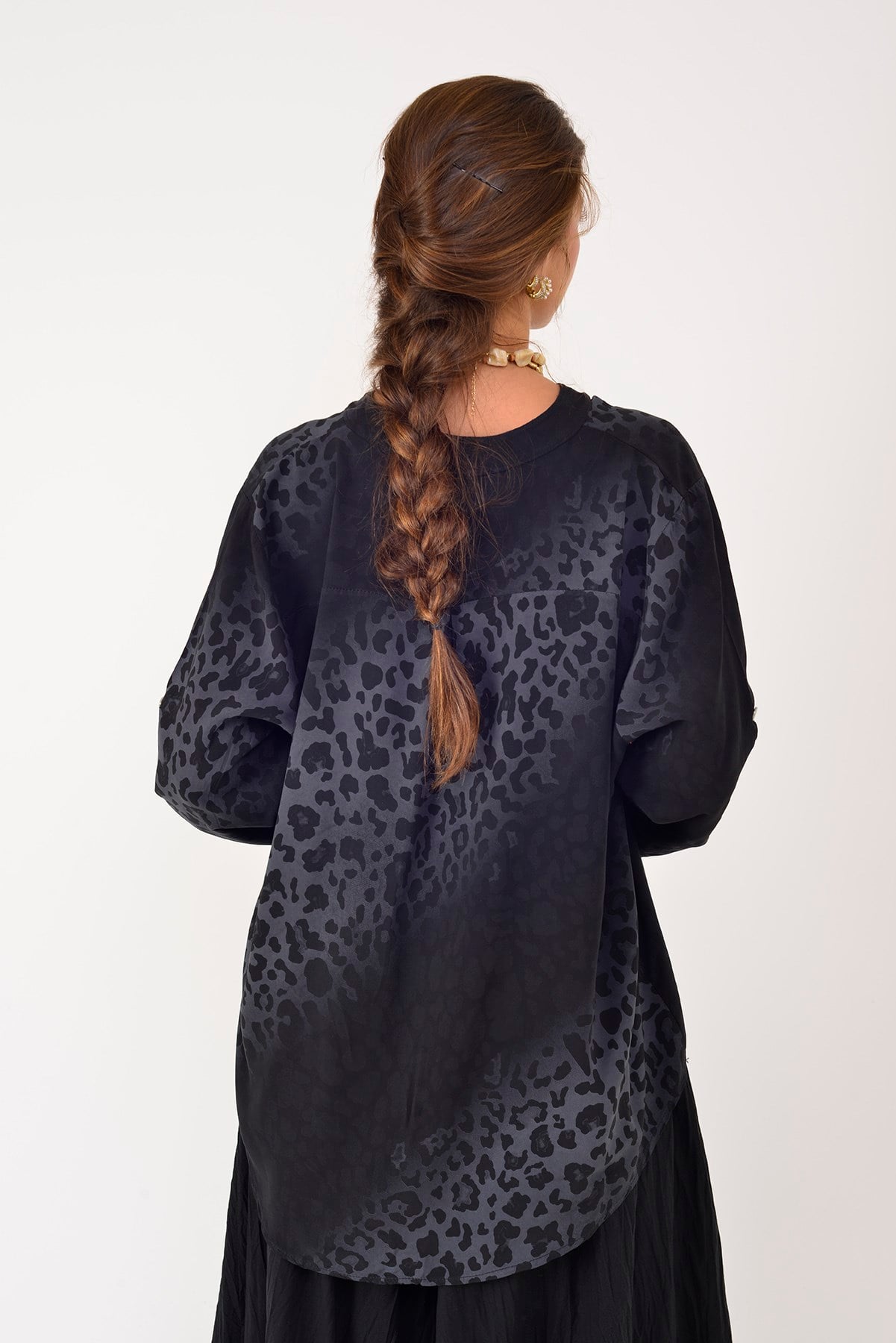 15451-16 PAYET DETAYLI LEOPAR DESEN GÖMLEK