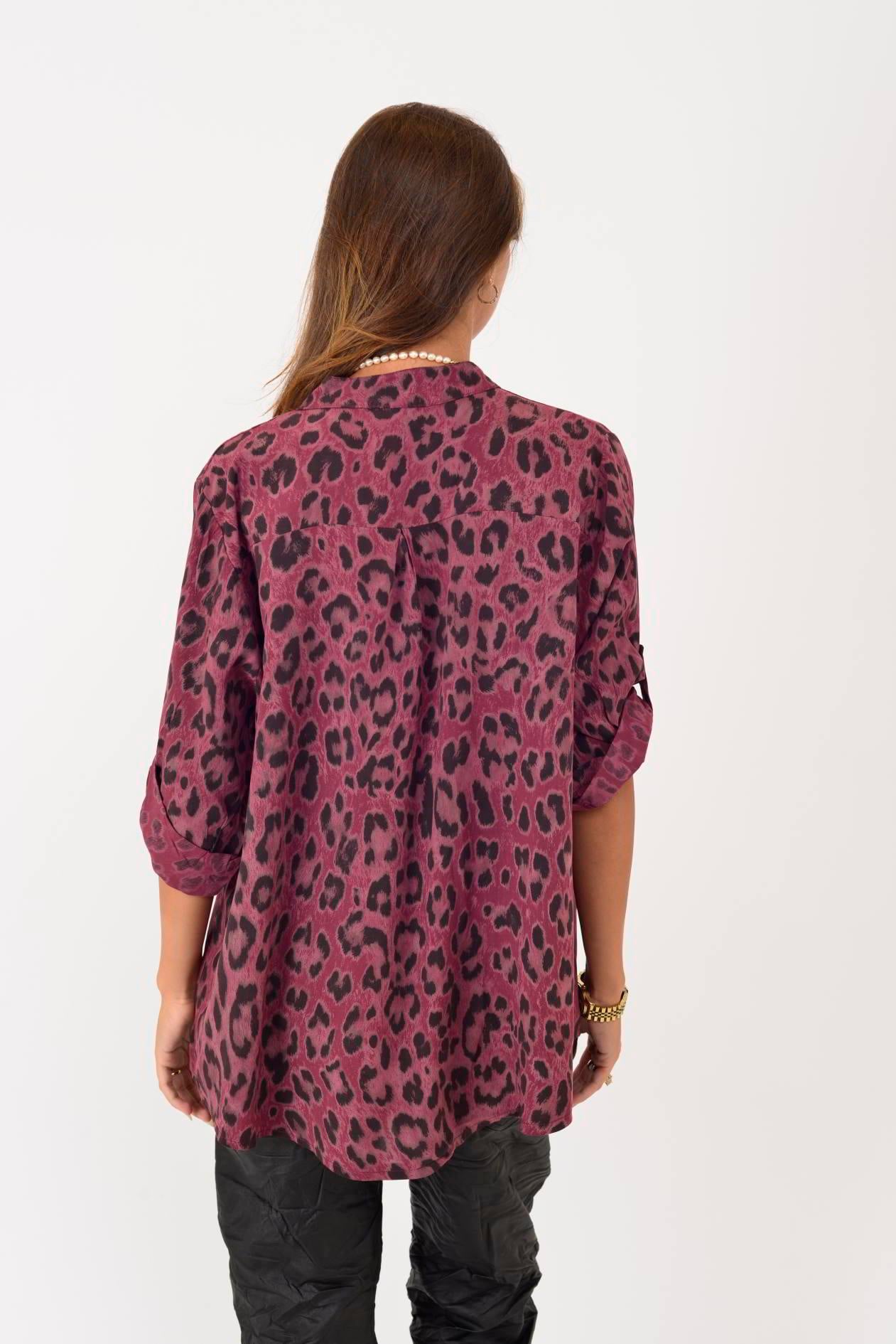 15451-23 LEOPAR DESEN PAYET DETAYLI ÜÇ DÜĞMELİ GÖMLEK