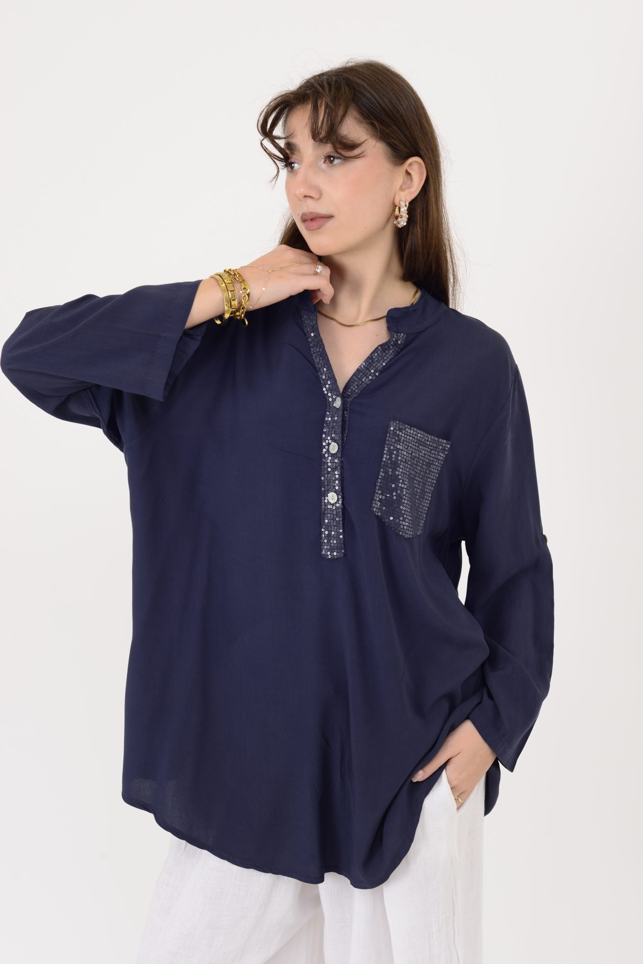 15451U PAYET DETAYLI GÖMLEK