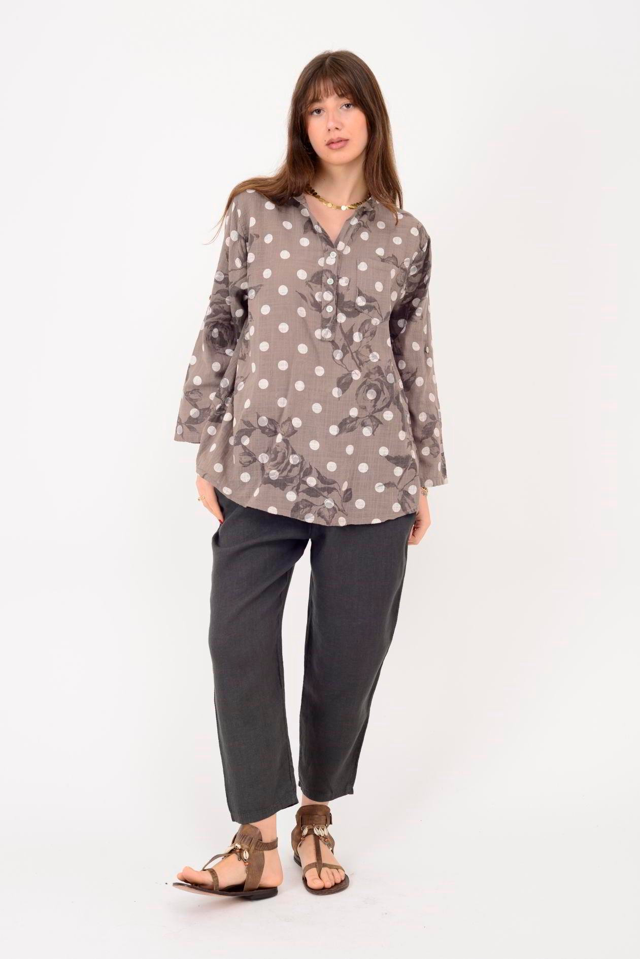 15455F-111 PUANTİYE DESEN ÜÇ DÜĞMELİ GÖMLEK