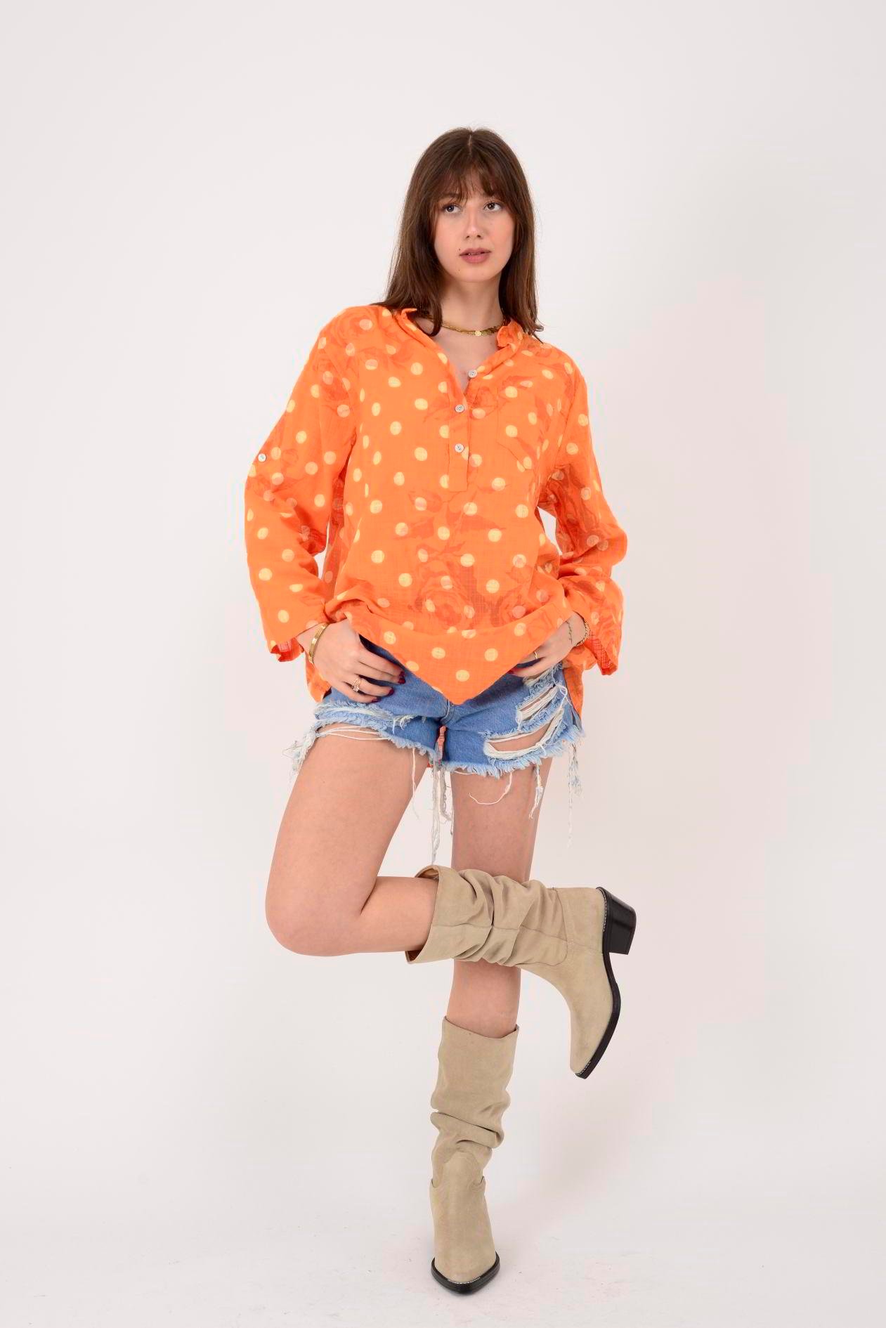 15455F-111 PUANTİYE DESEN ÜÇ DÜĞMELİ GÖMLEK