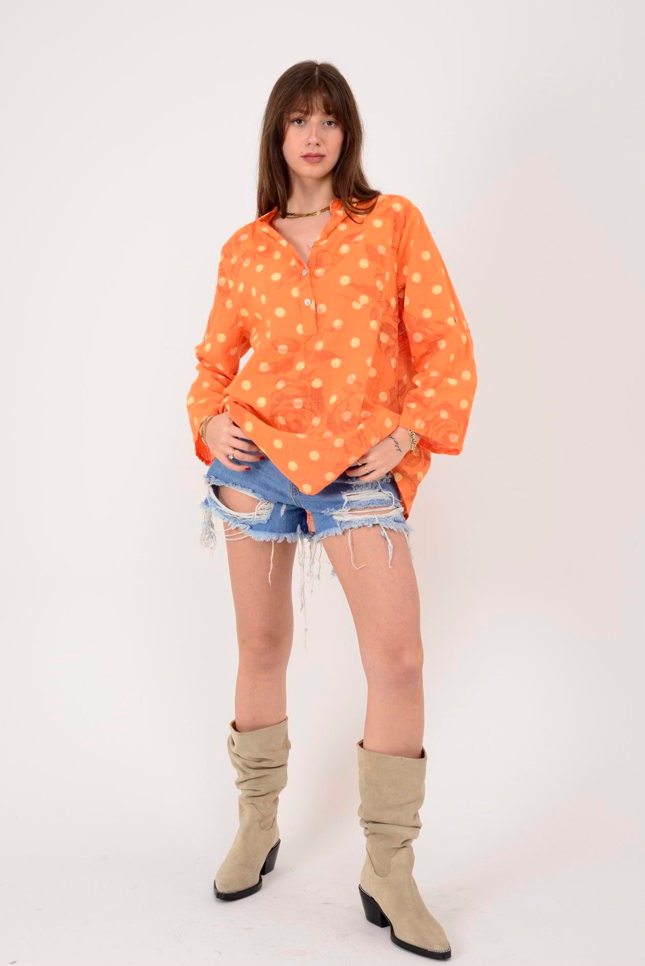 15455F-111 PUANTİYE DESEN ÜÇ DÜĞMELİ GÖMLEK