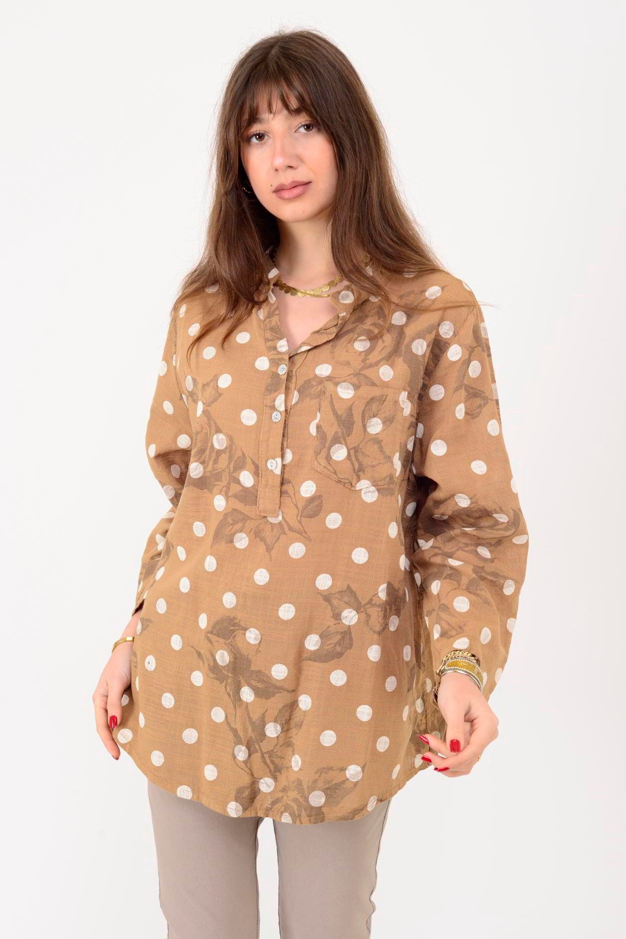 15455F-111 PUANTİYE DESEN ÜÇ DÜĞMELİ GÖMLEK