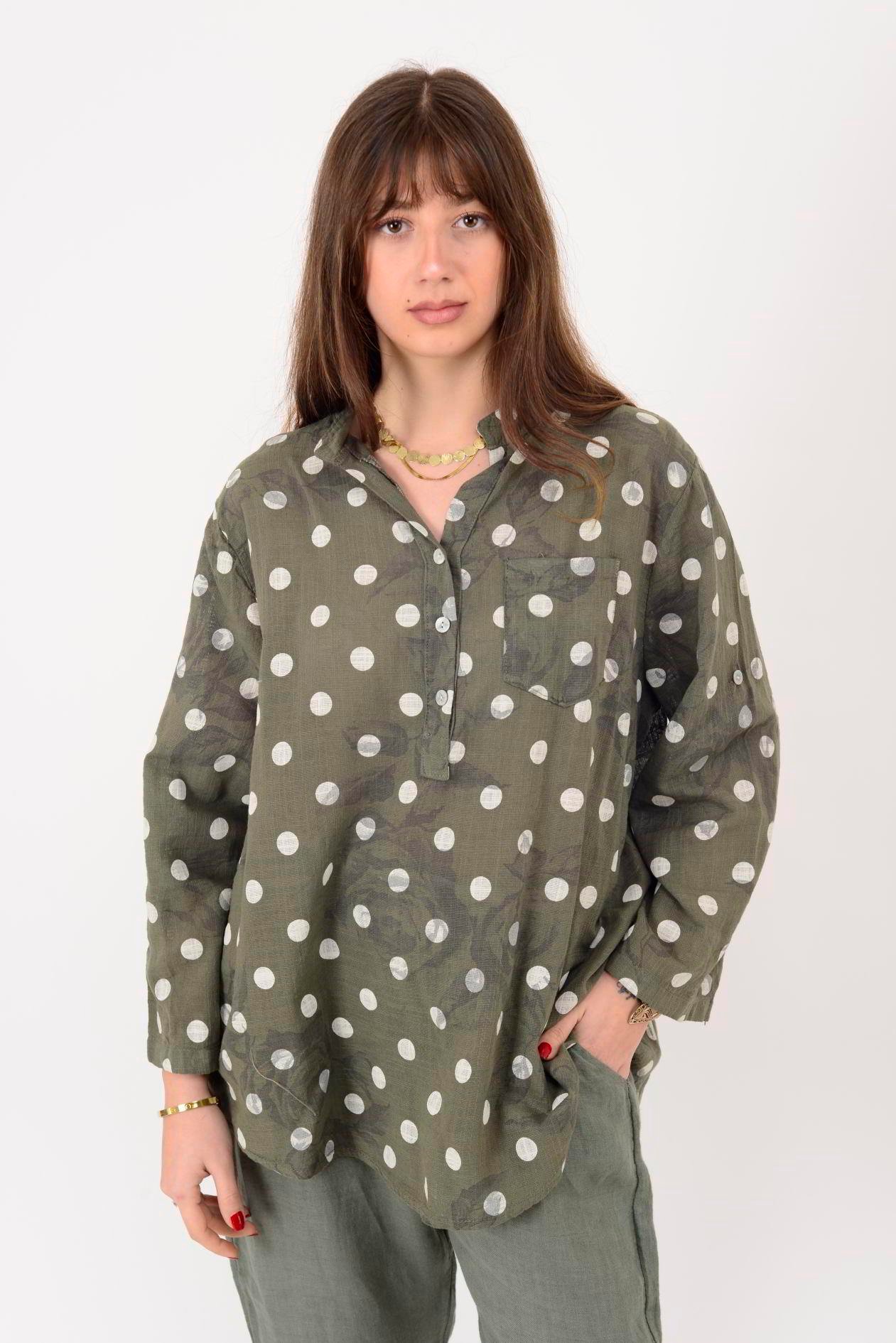 15455F-111 PUANTİYE DESEN ÜÇ DÜĞMELİ GÖMLEK