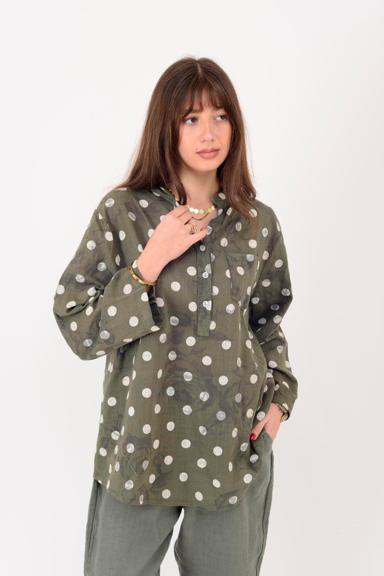 15455F-111 PUANTİYE DESEN ÜÇ DÜĞMELİ GÖMLEK