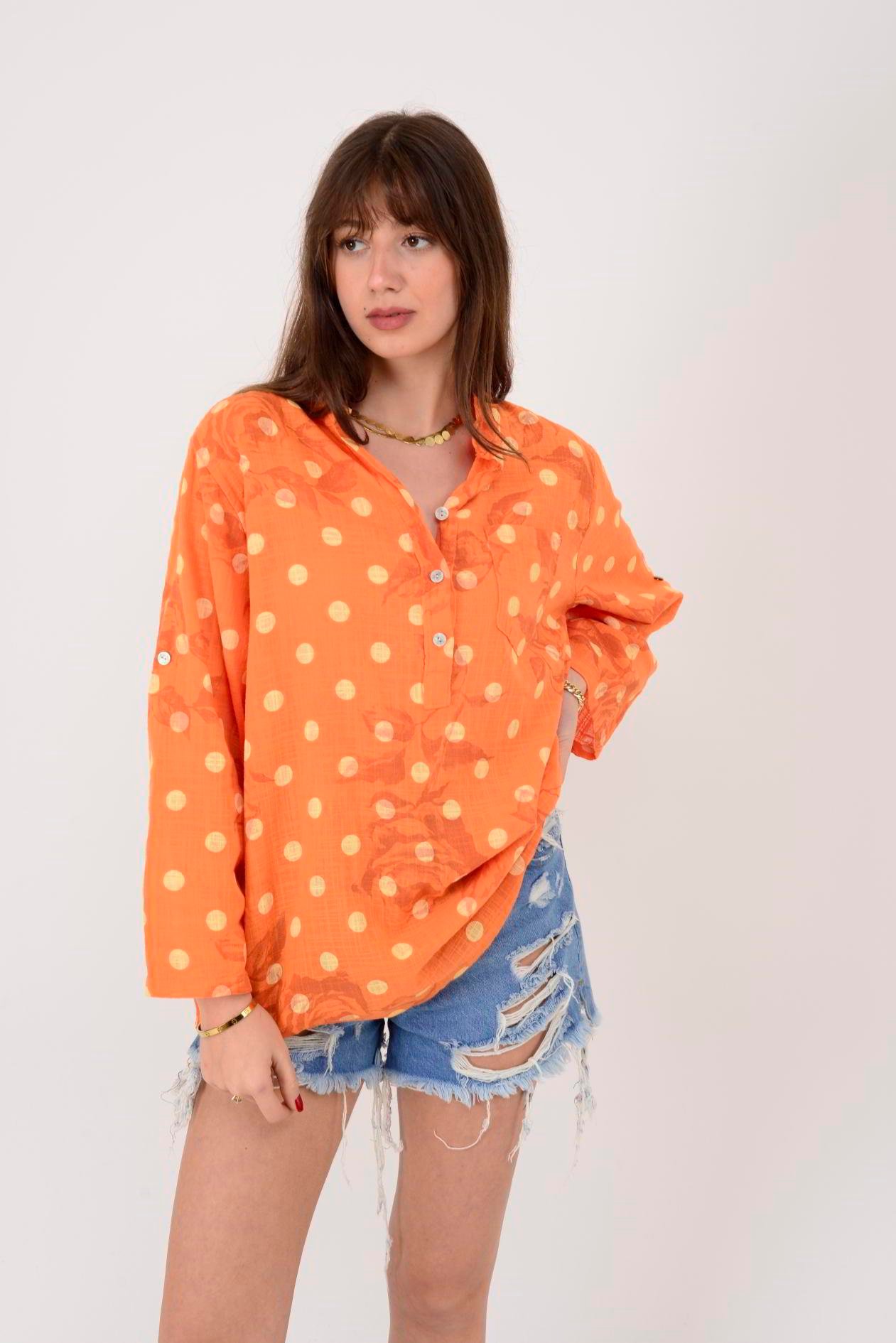 15455F-111 PUANTİYE DESEN ÜÇ DÜĞMELİ GÖMLEK