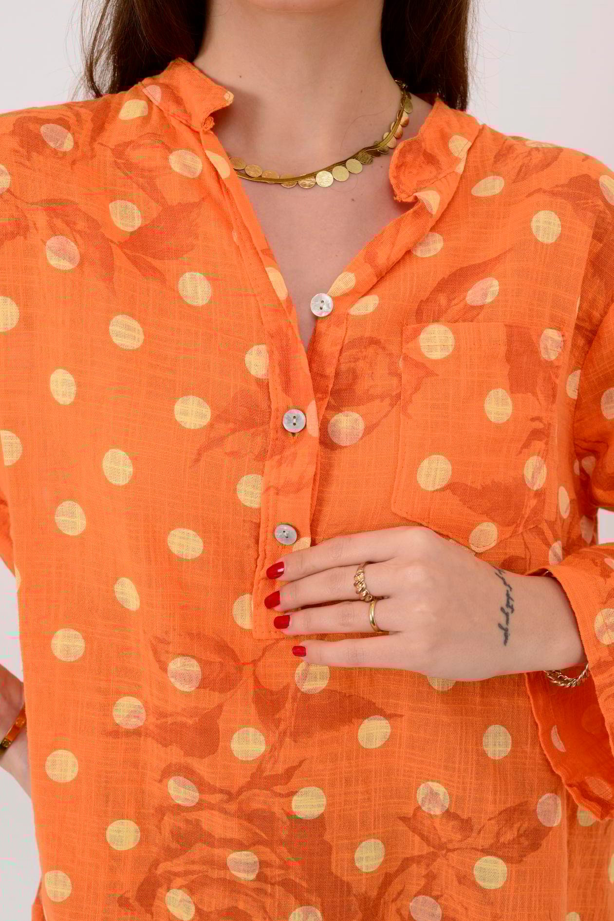 15455F-111 PUANTİYE DESEN ÜÇ DÜĞMELİ GÖMLEK