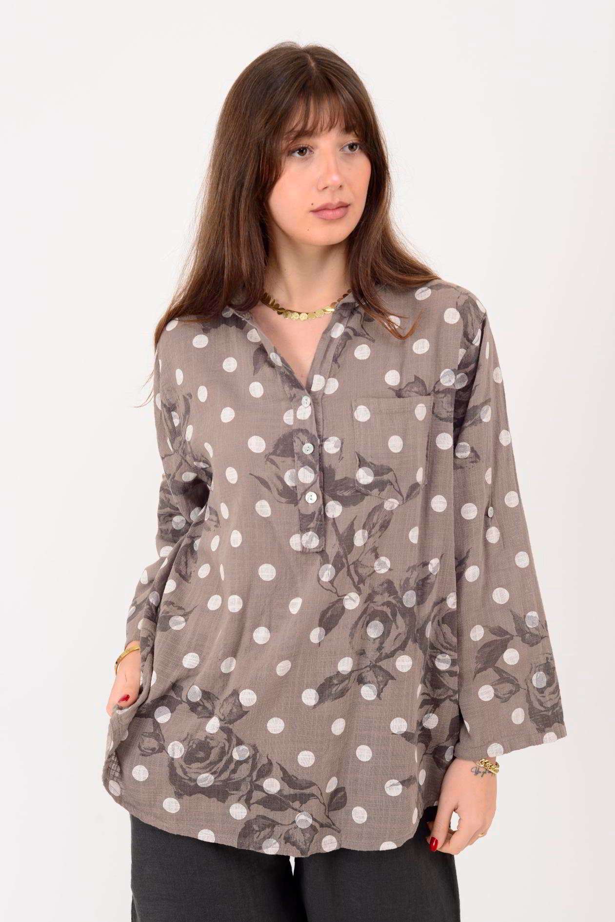 15455F-111 PUANTİYE DESEN ÜÇ DÜĞMELİ GÖMLEK