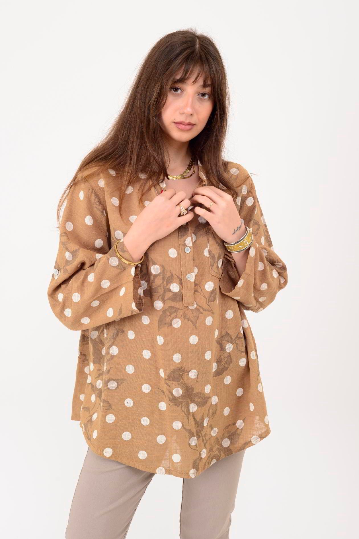 15455F-111 PUANTİYE DESEN ÜÇ DÜĞMELİ GÖMLEK