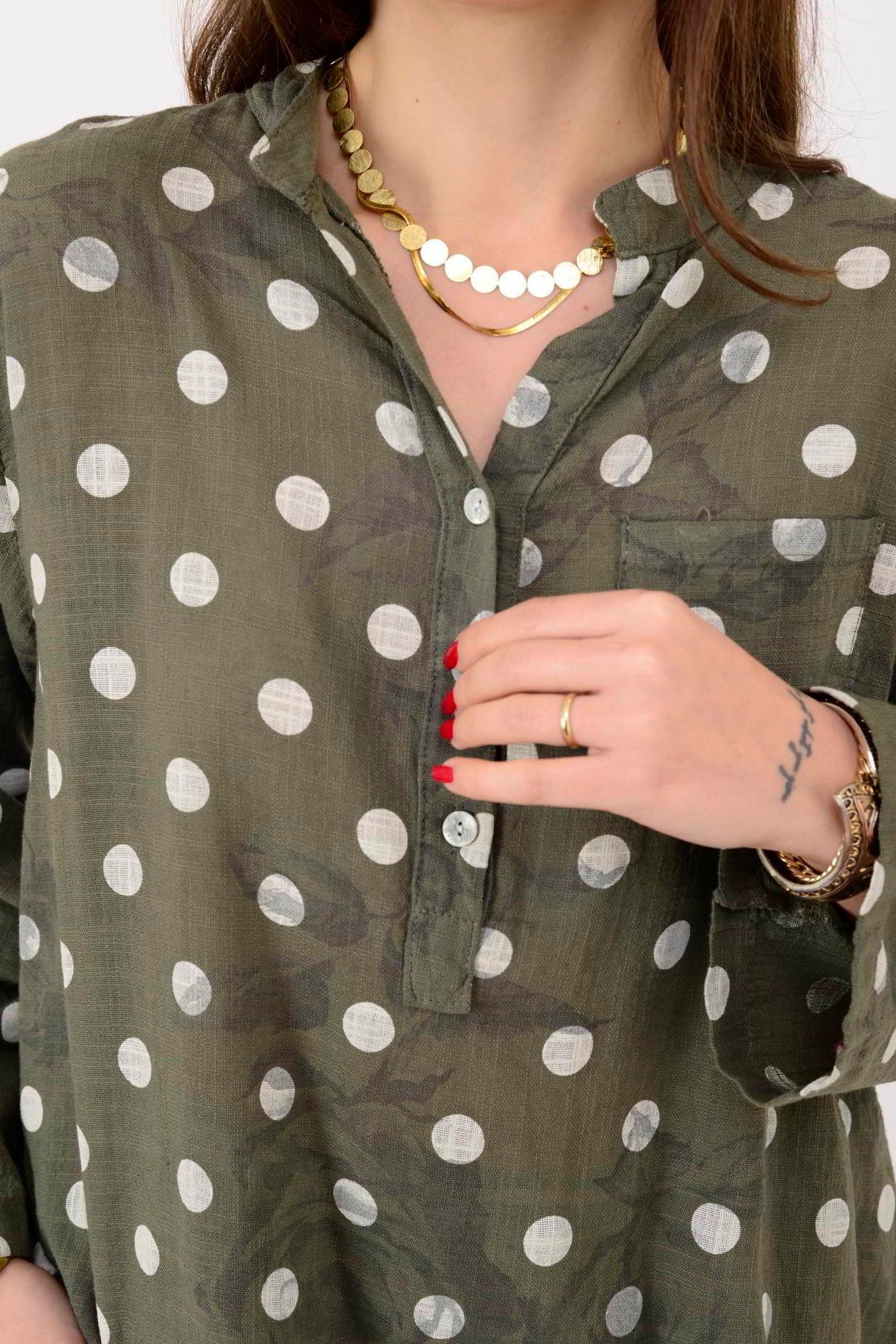 15455F-111 PUANTİYE DESEN ÜÇ DÜĞMELİ GÖMLEK