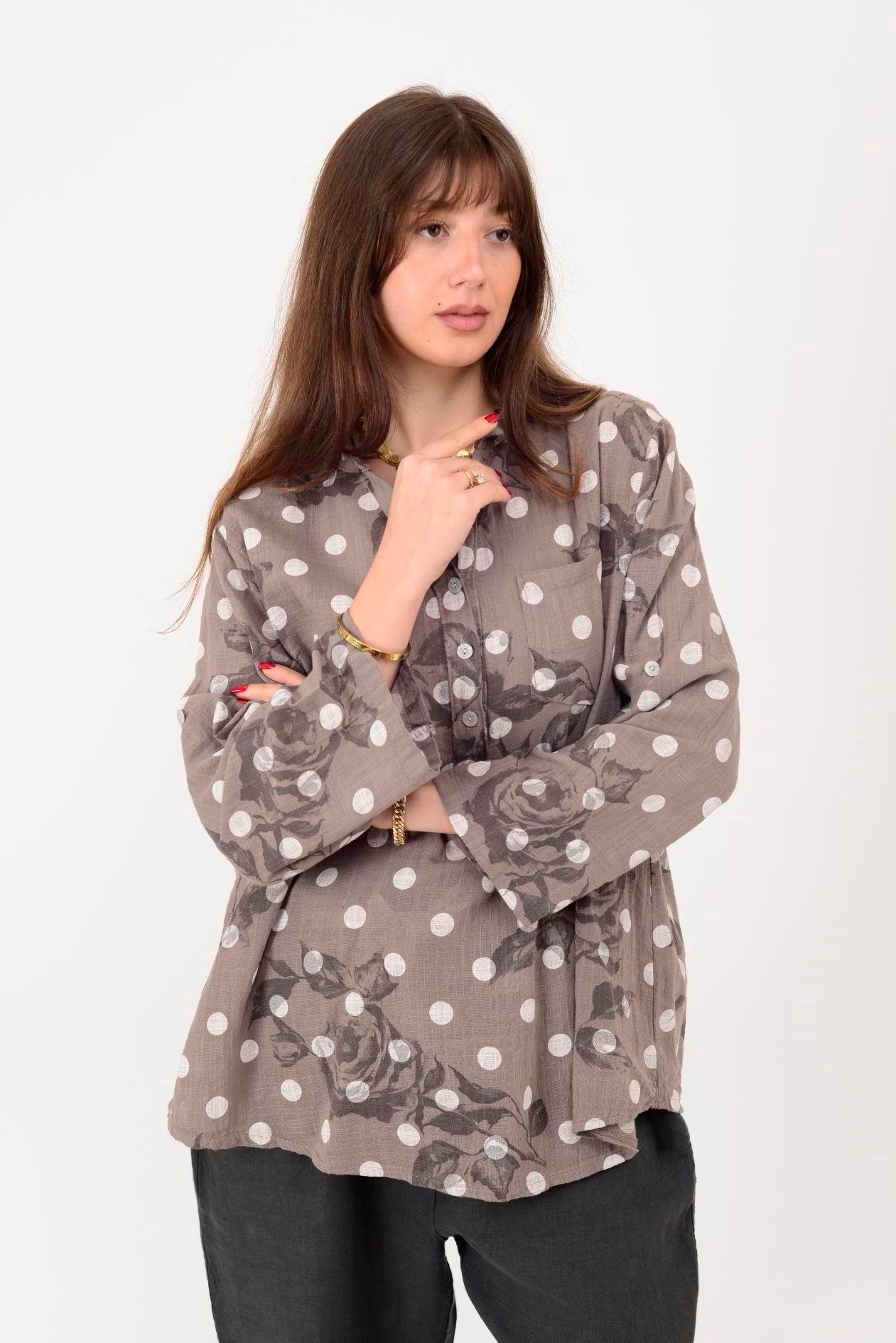 15455F-111 PUANTİYE DESEN ÜÇ DÜĞMELİ GÖMLEK