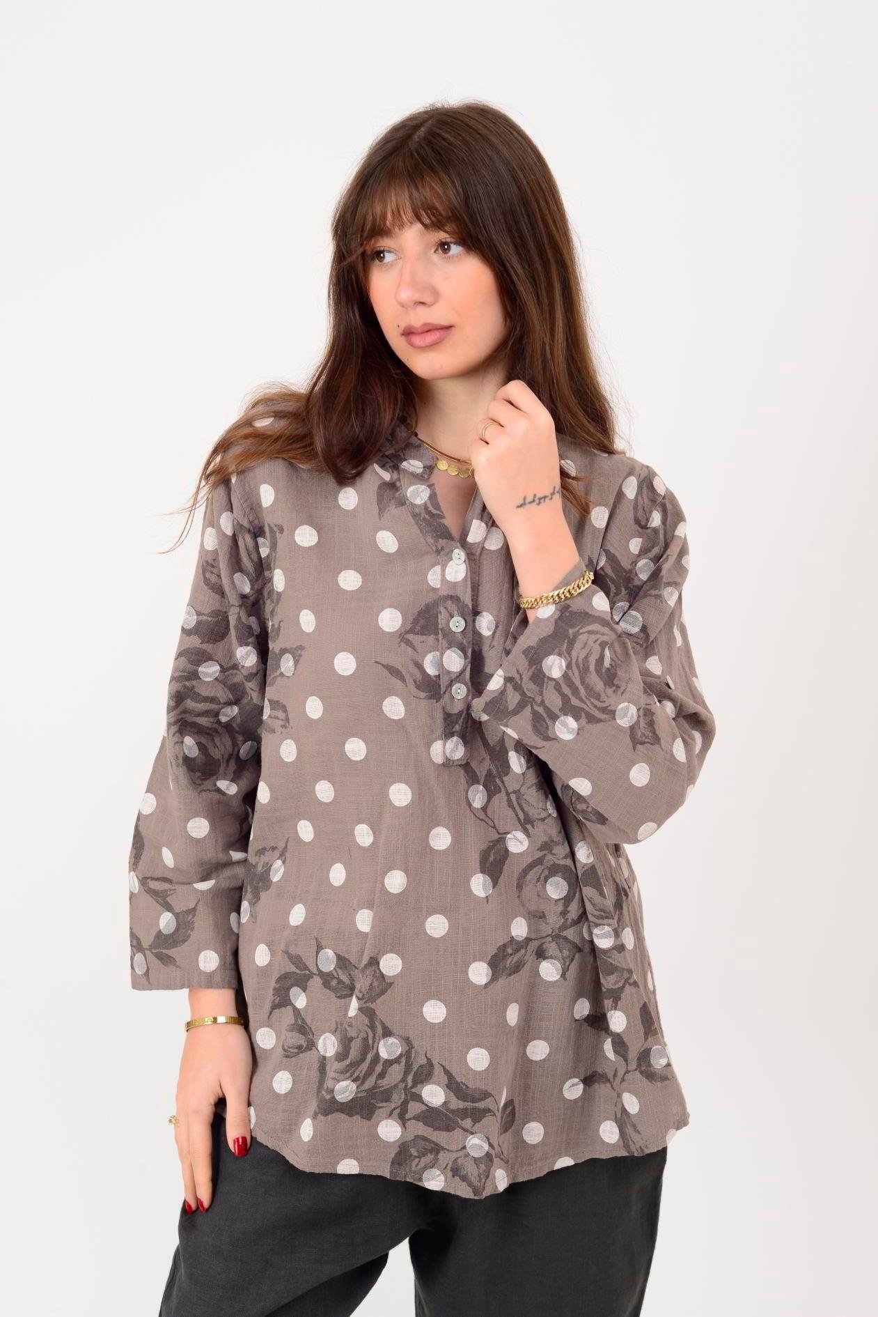 15455F-111 PUANTİYE DESEN ÜÇ DÜĞMELİ GÖMLEK