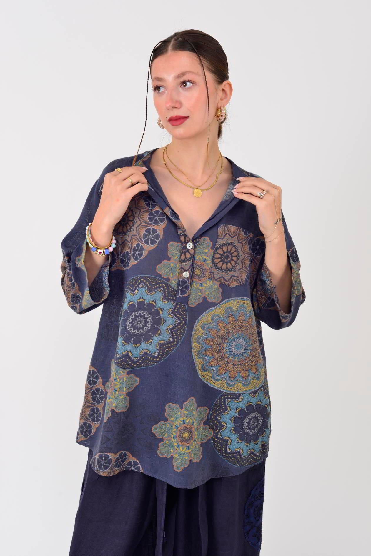 15455F-14 MANDALA DESEN GÖMLEK