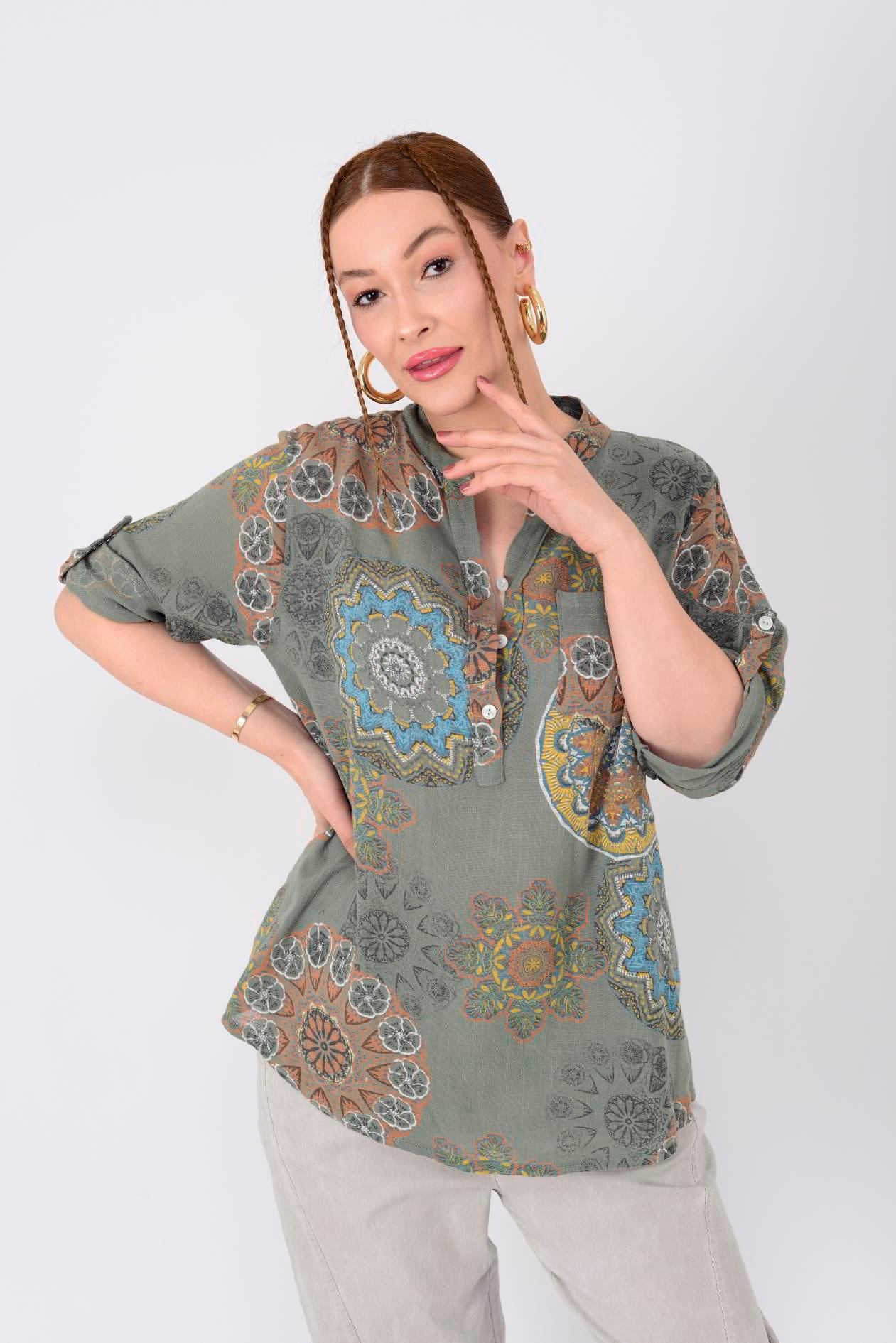 15455F-14 MANDALA DESEN GÖMLEK