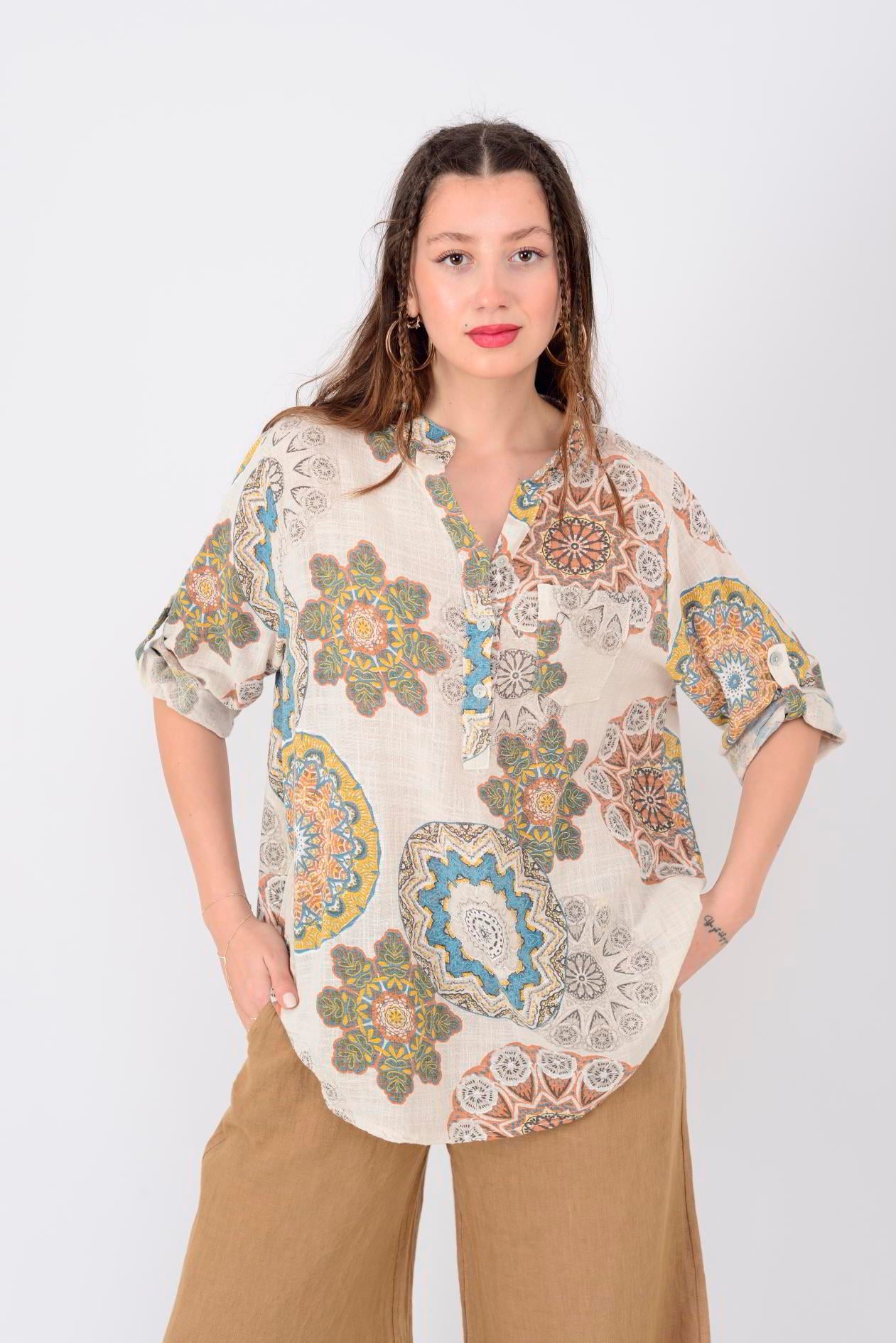 15455F-14 MANDALA DESEN GÖMLEK