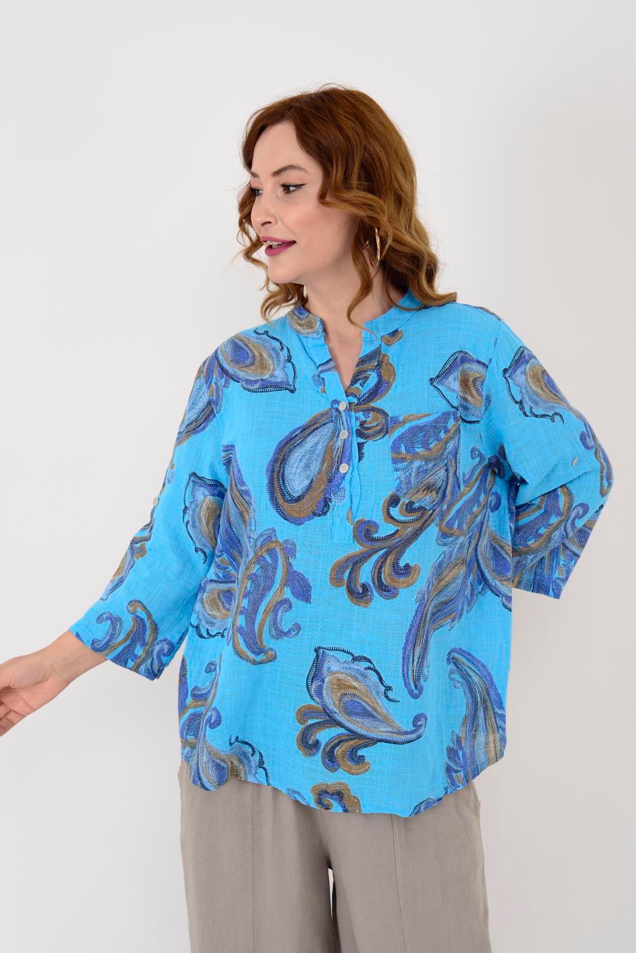 15455F-21 ŞAL DESEN GÖMLEK