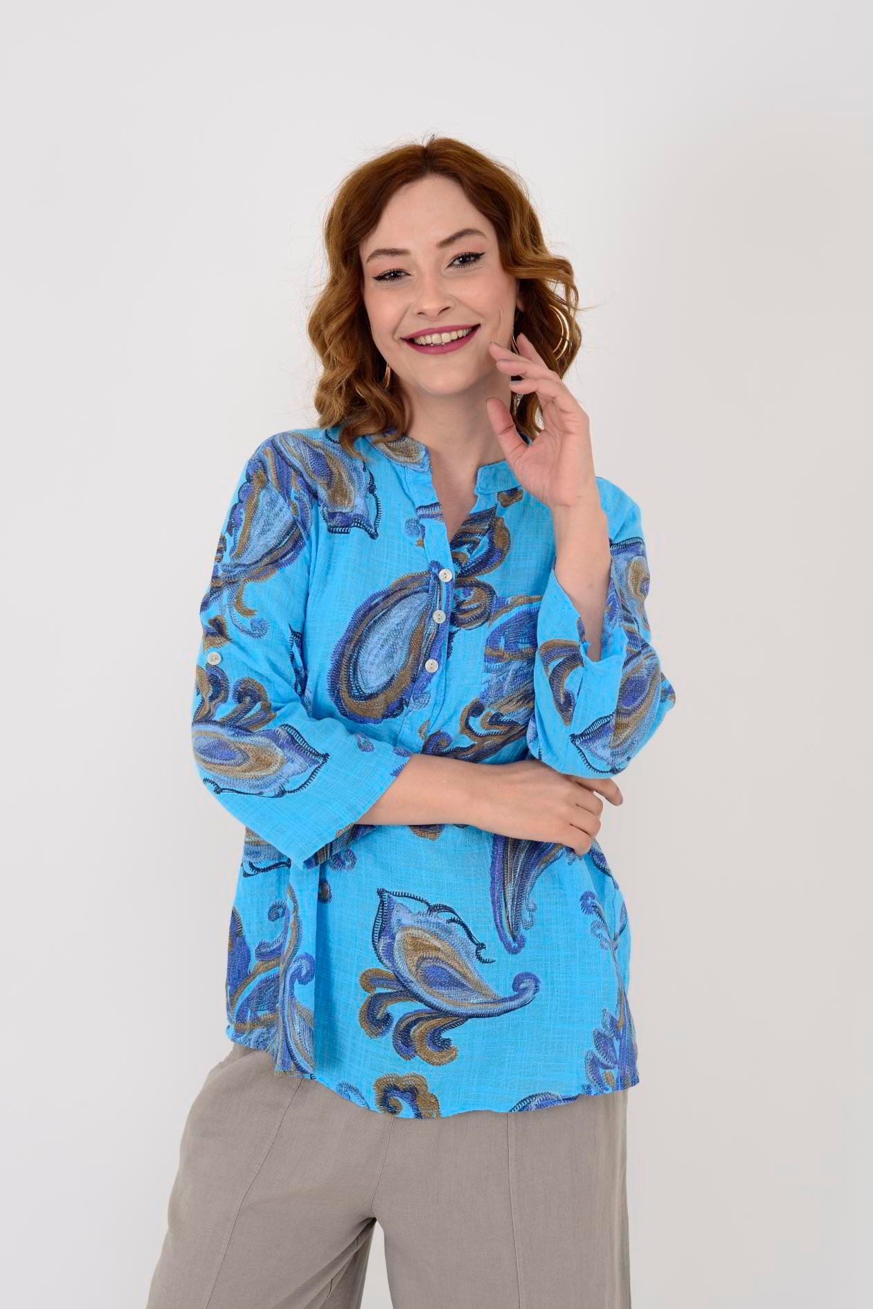 15455F-21 ŞAL DESEN GÖMLEK