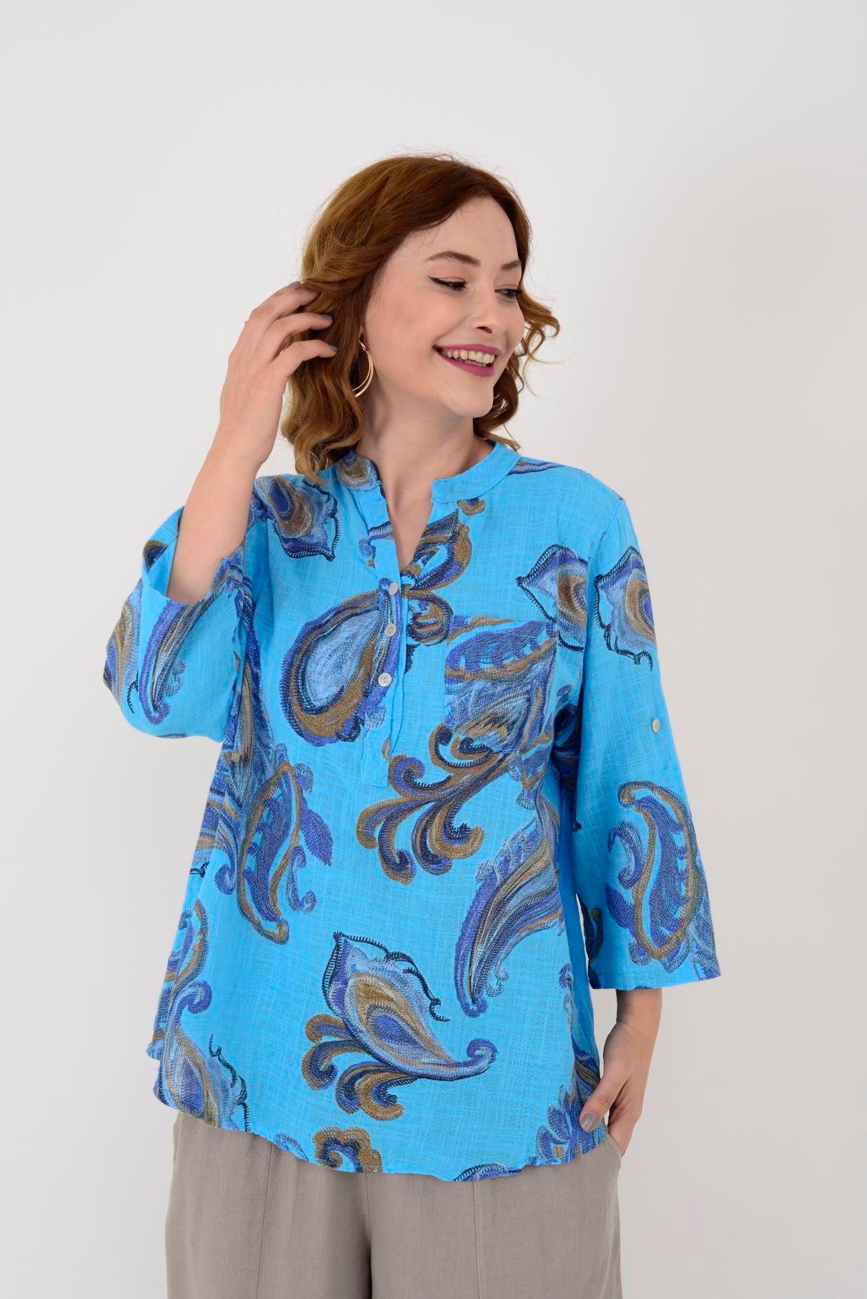 15455F-21 ŞAL DESEN GÖMLEK