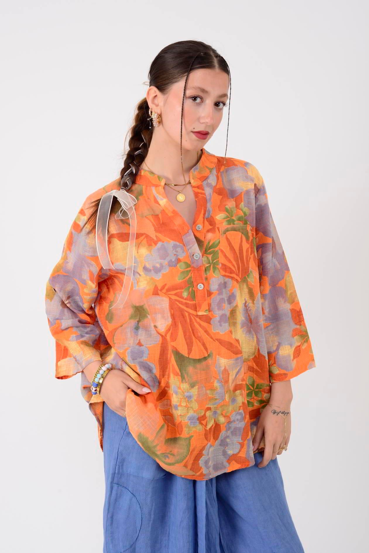 15455F-4 ÇİÇEK DESEN GÖMLEK