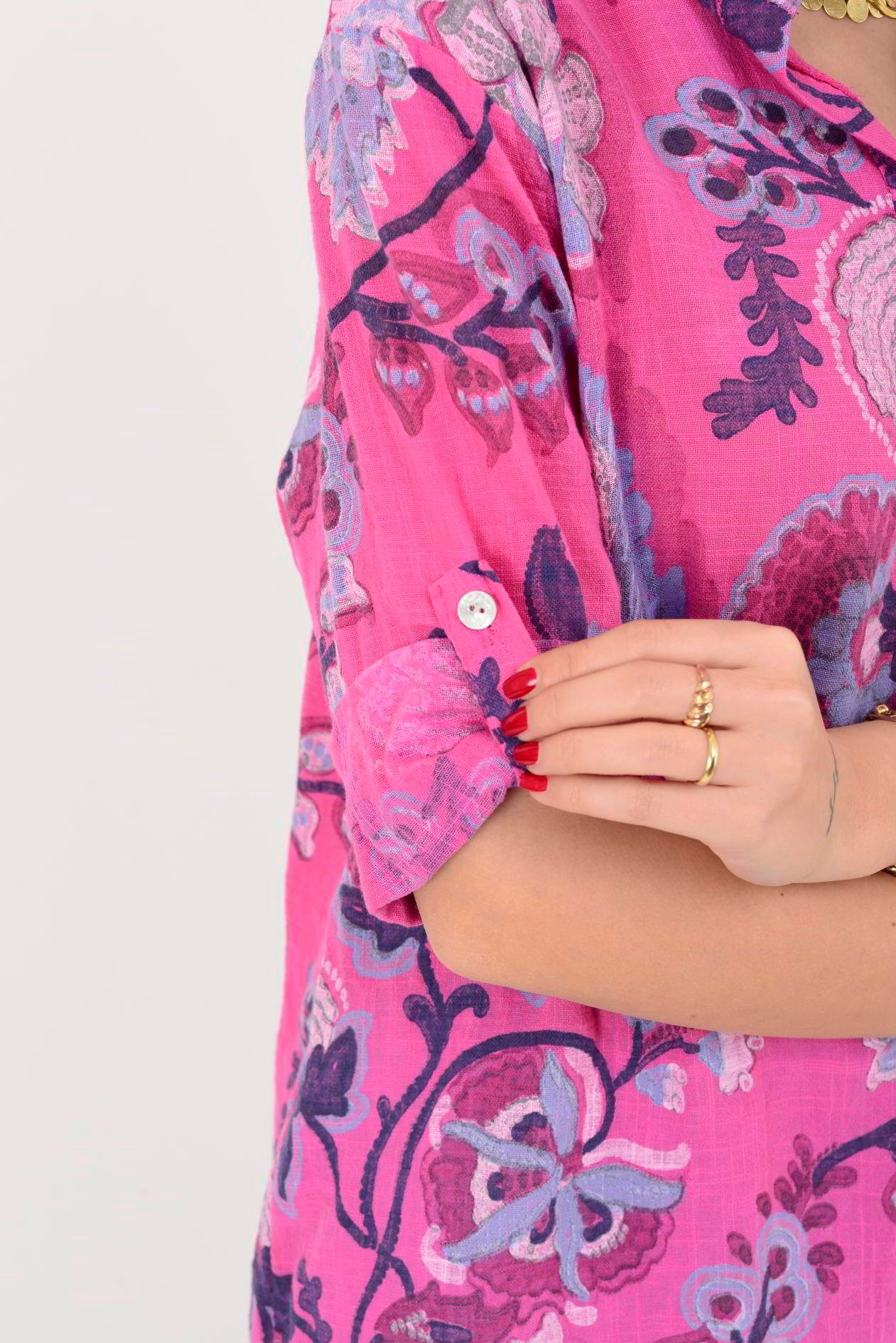 15455F-88 OTANTİK DESEN ÜÇ DÜĞMELİ GÖMLEK