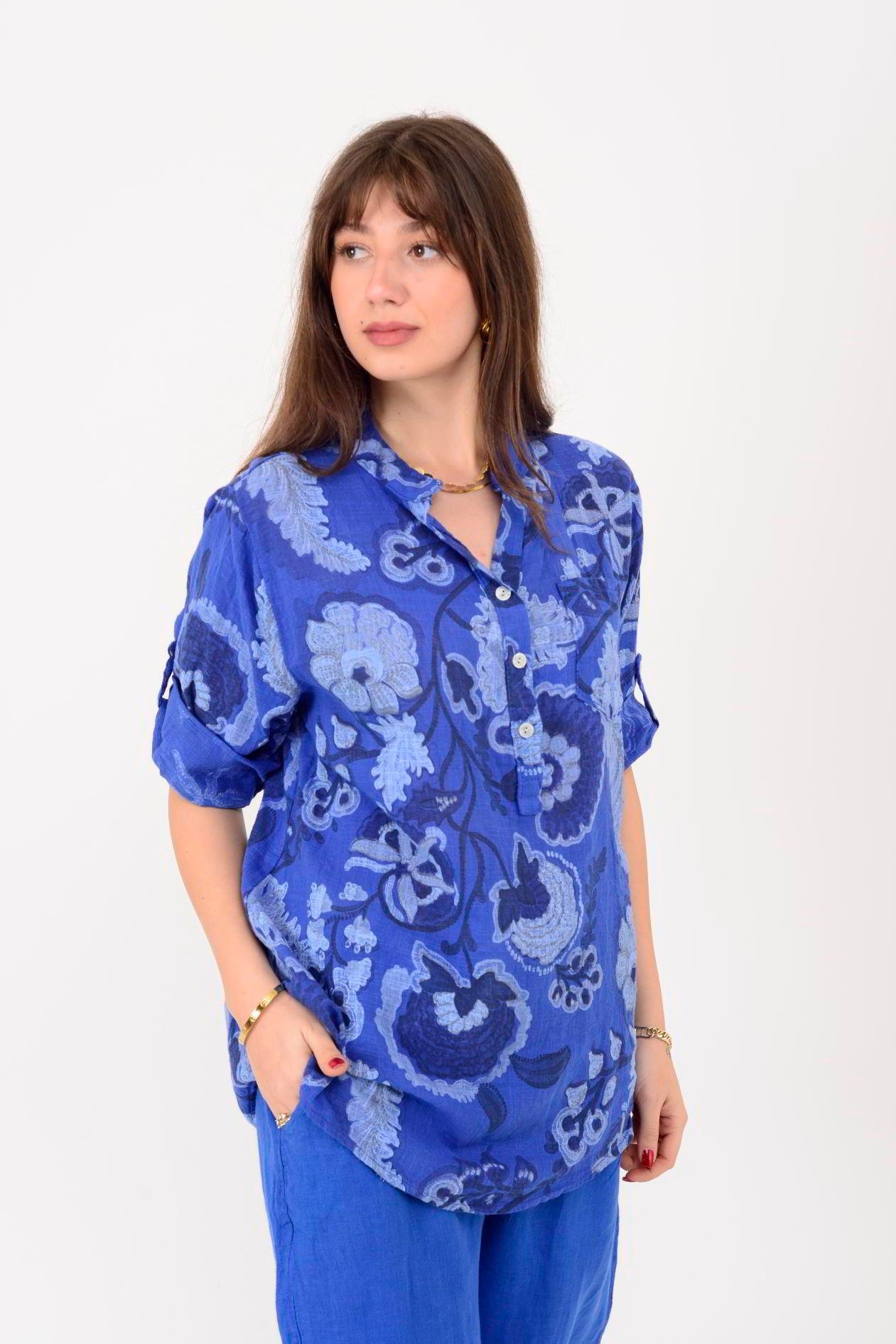 15455F-88 OTANTİK DESEN ÜÇ DÜĞMELİ GÖMLEK